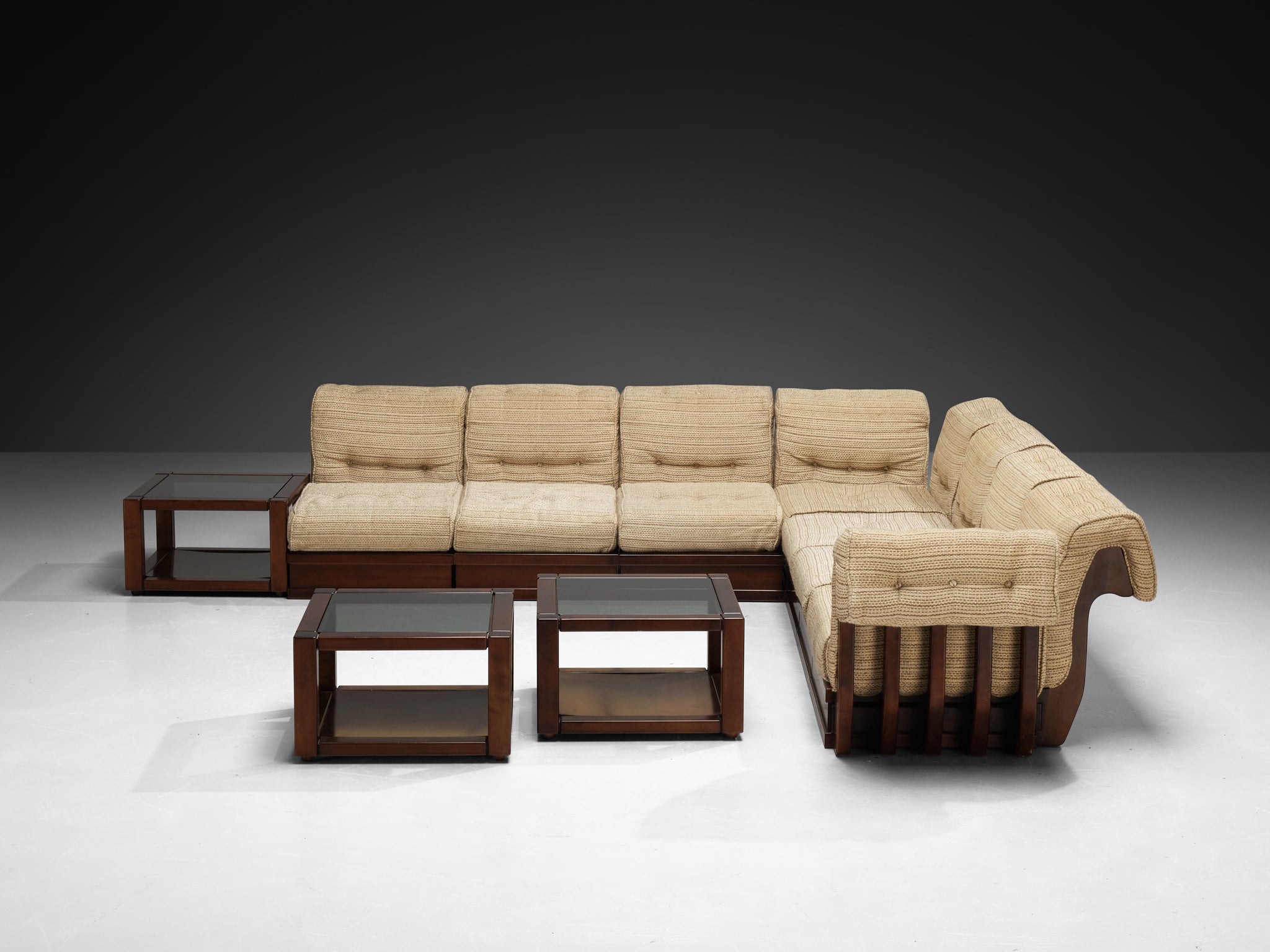 Luciano Frigerio 'Can Can' Sectional Sofa with Side Tables in Dark Wood Seating Morentz