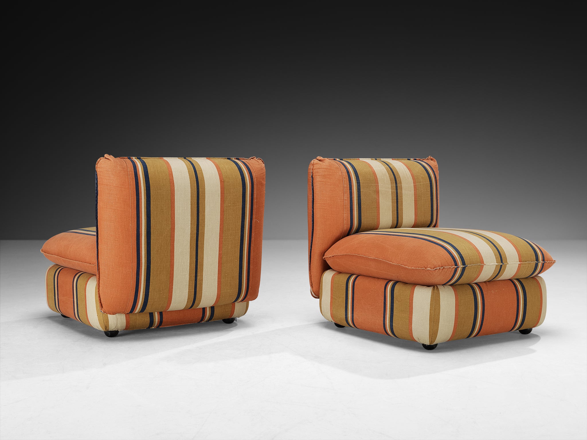 IPE Cavalli Italian Pair of Lounge Chairs in Colorful Striped Fabric Seating Morentz