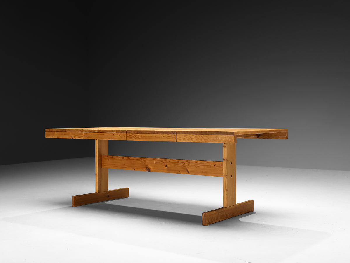 Extendable Dining Table with Trestle Base in Solid Pine Wood Tables Morentz