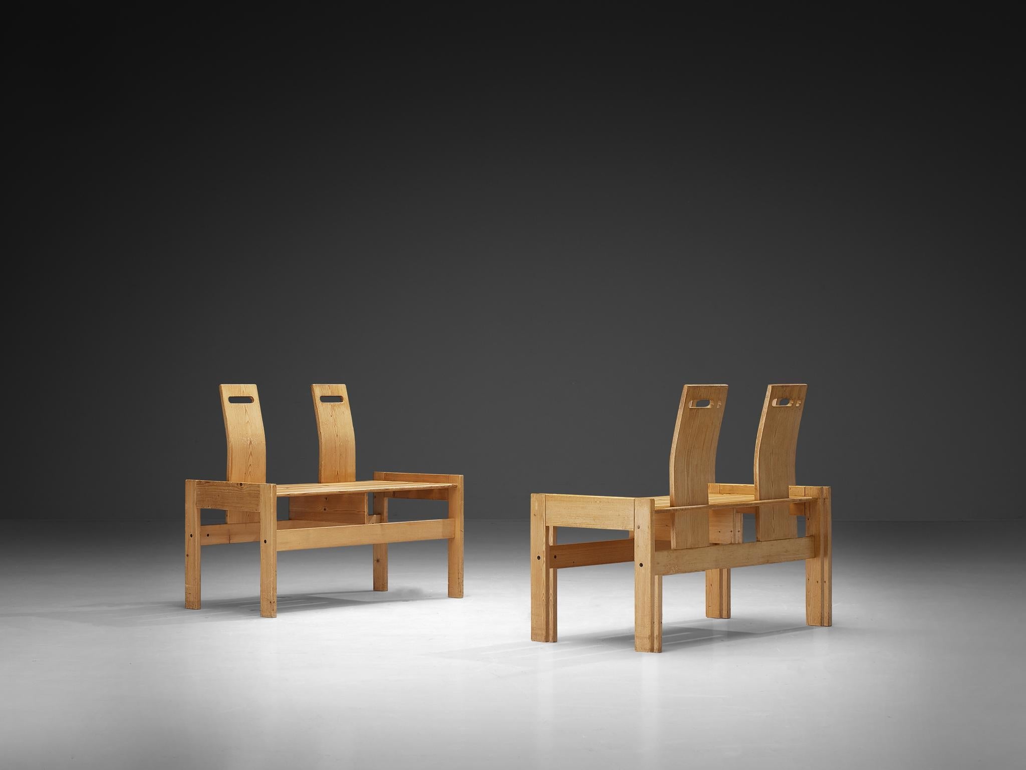 Sculptural Geometric Crafted Benches in Solid Pine seating Morentz