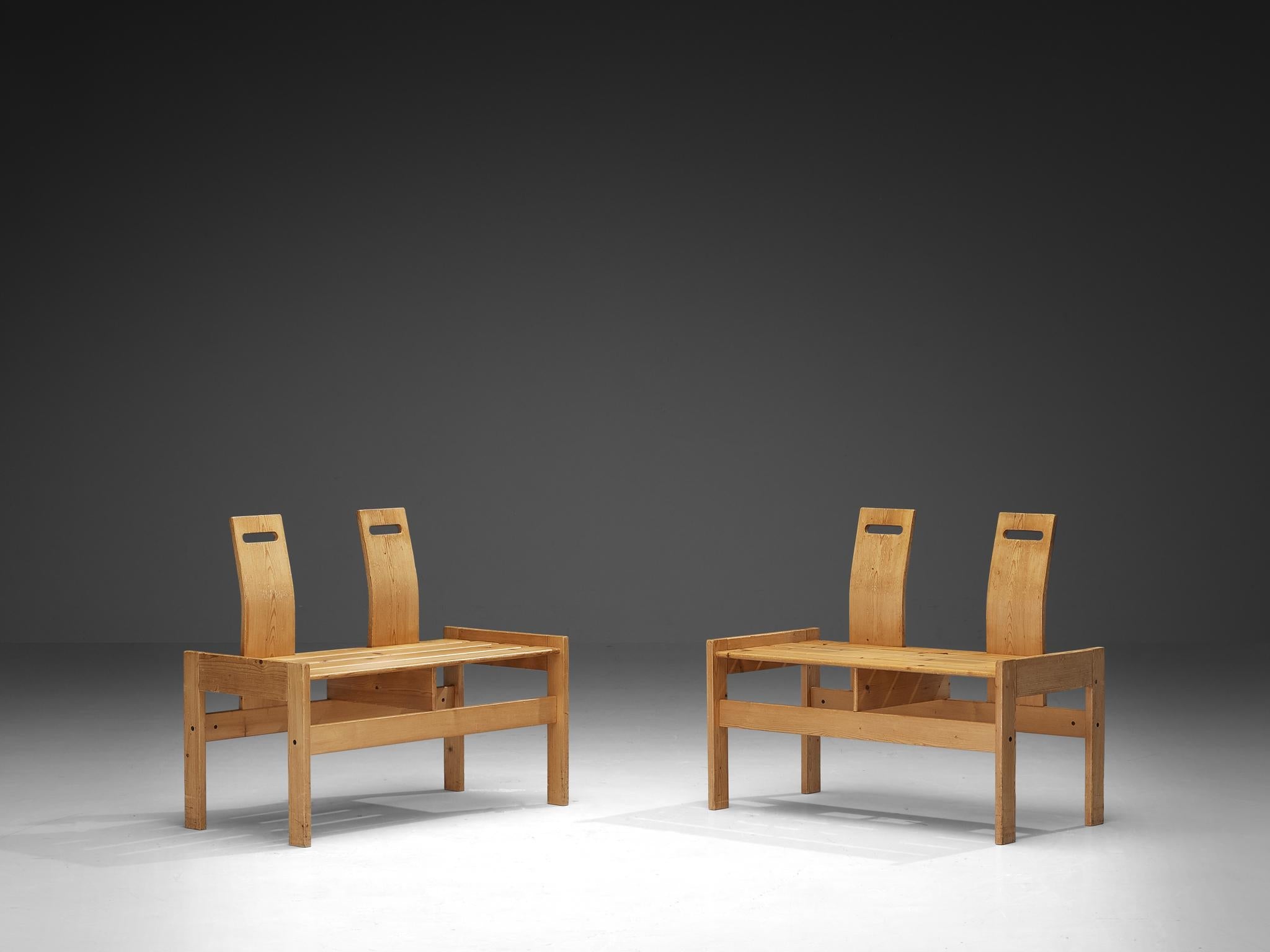 Sculptural Geometric Crafted Benches in Solid Pine seating Morentz