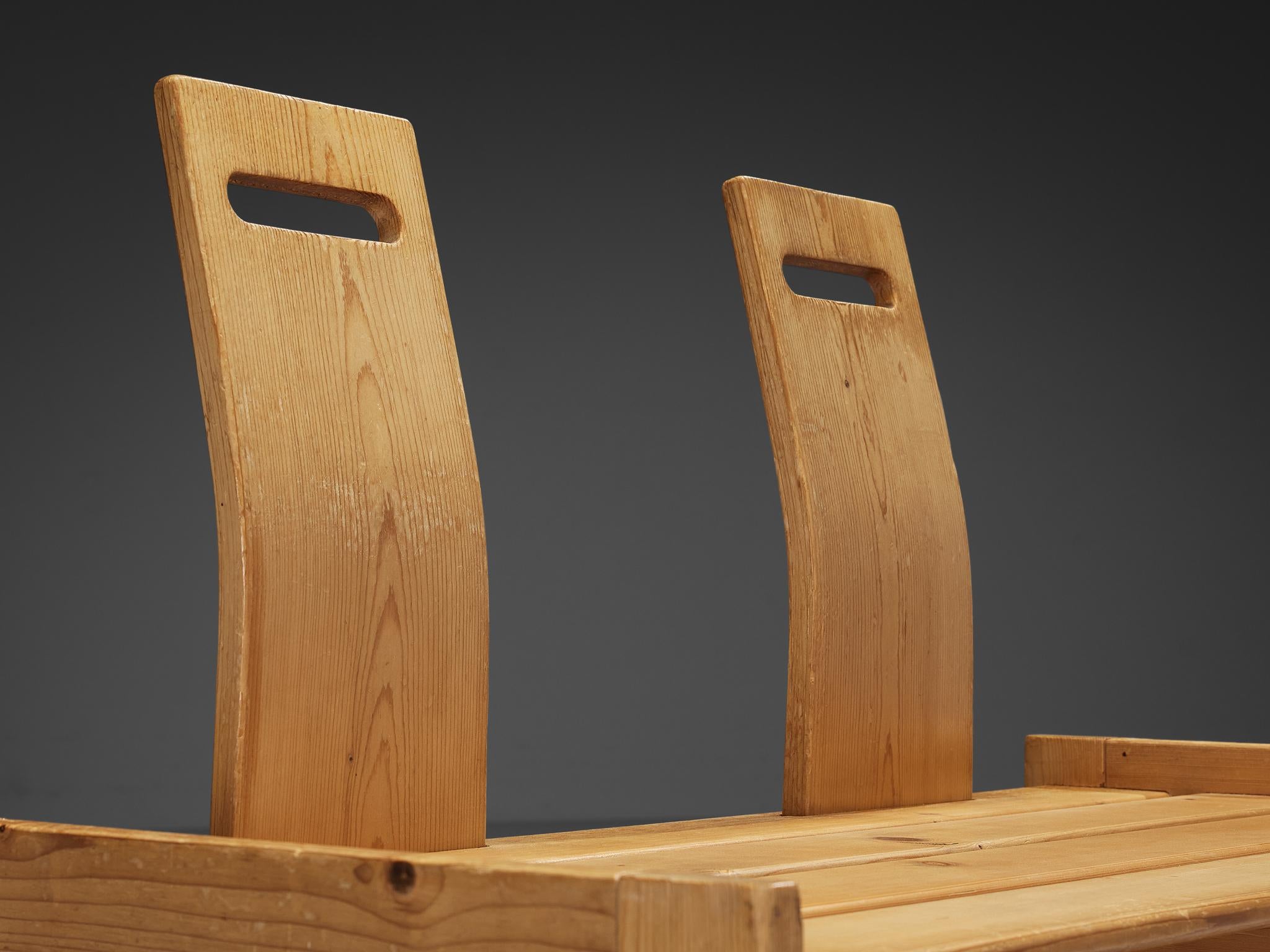 Sculptural Geometric Crafted Benches in Solid Pine seating Morentz