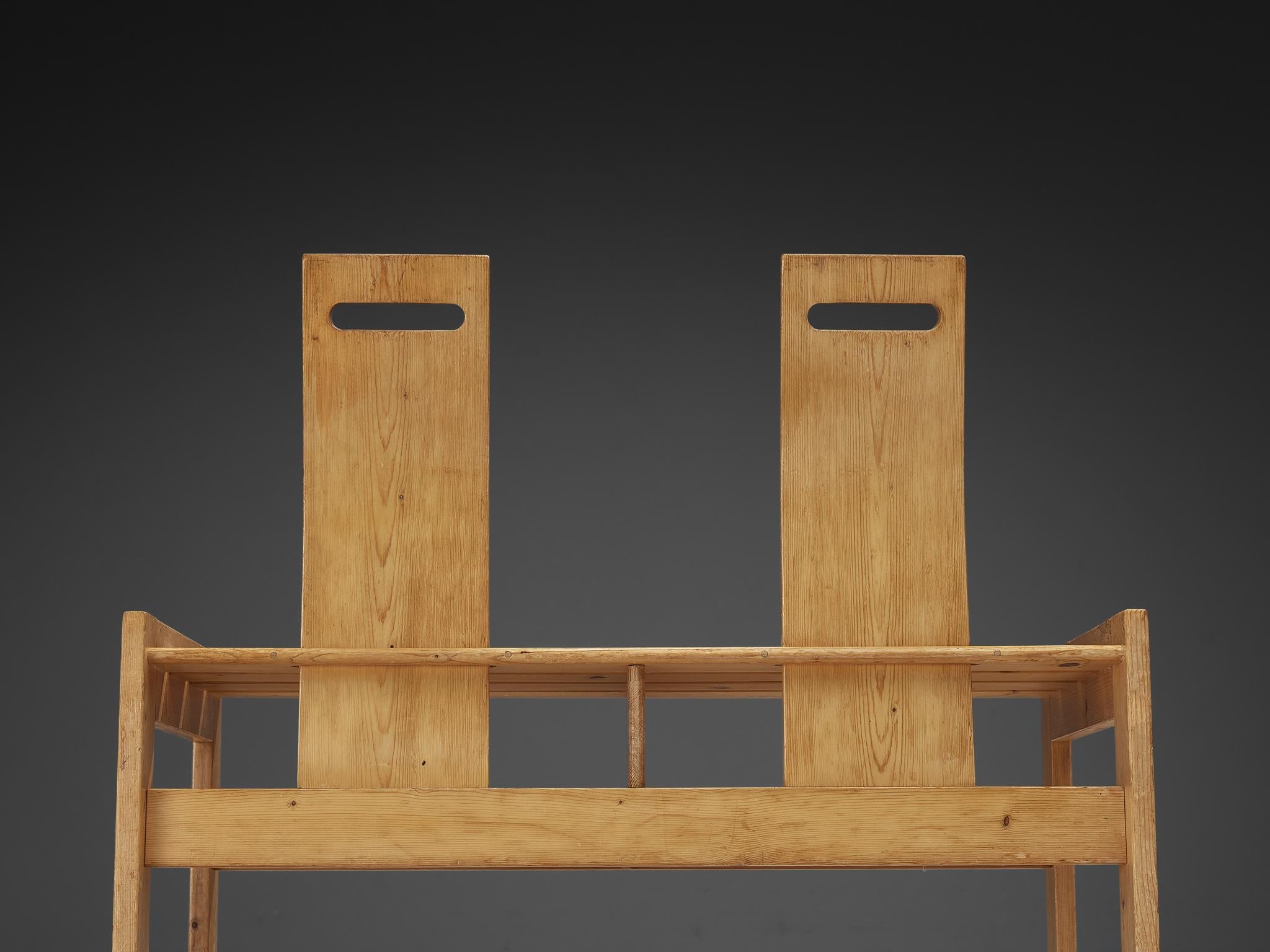 Sculptural Geometric Crafted Benches in Solid Pine seating Morentz