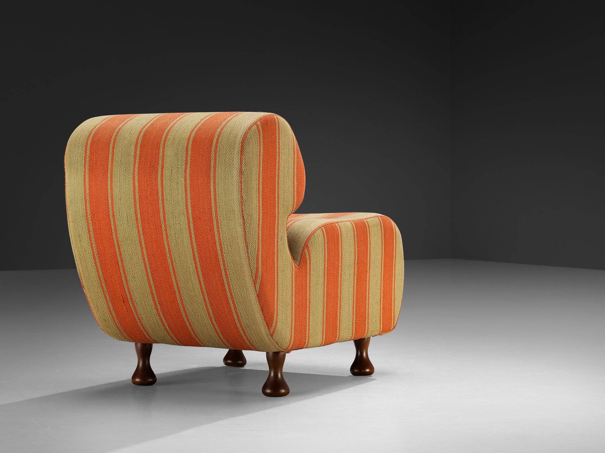 Italian Mid-Century Lounge Chair in Striped Fabric Seating Morentz