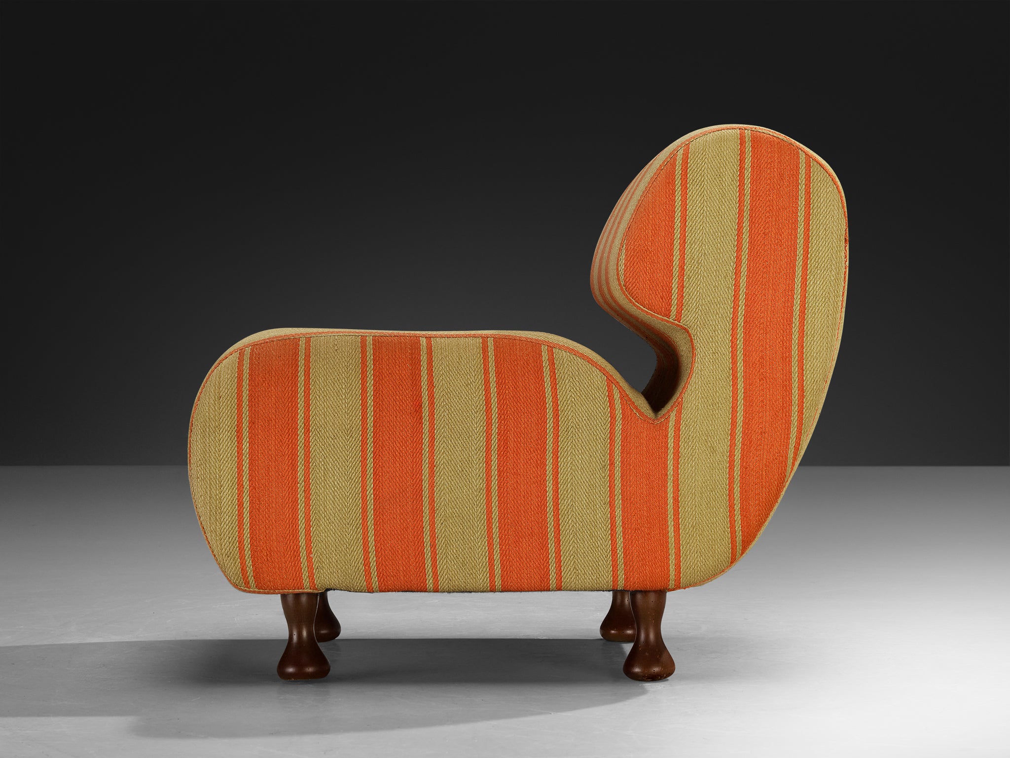 Italian Mid-Century Lounge Chair in Striped Fabric Seating Morentz