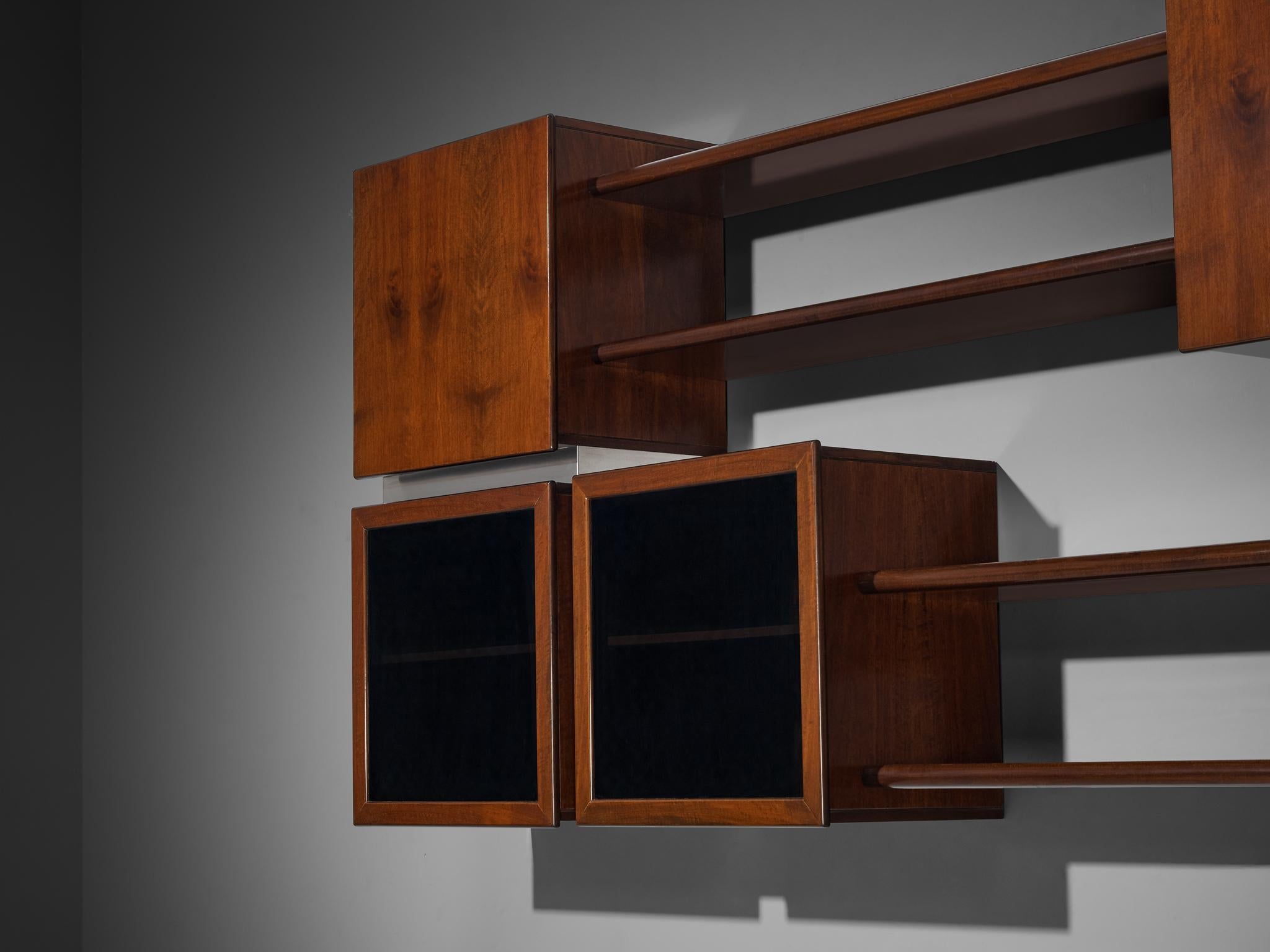 Italian Modular Shelving Wall Unit with Cabinets in Walnut Stainless Steel wall decorations Morentz