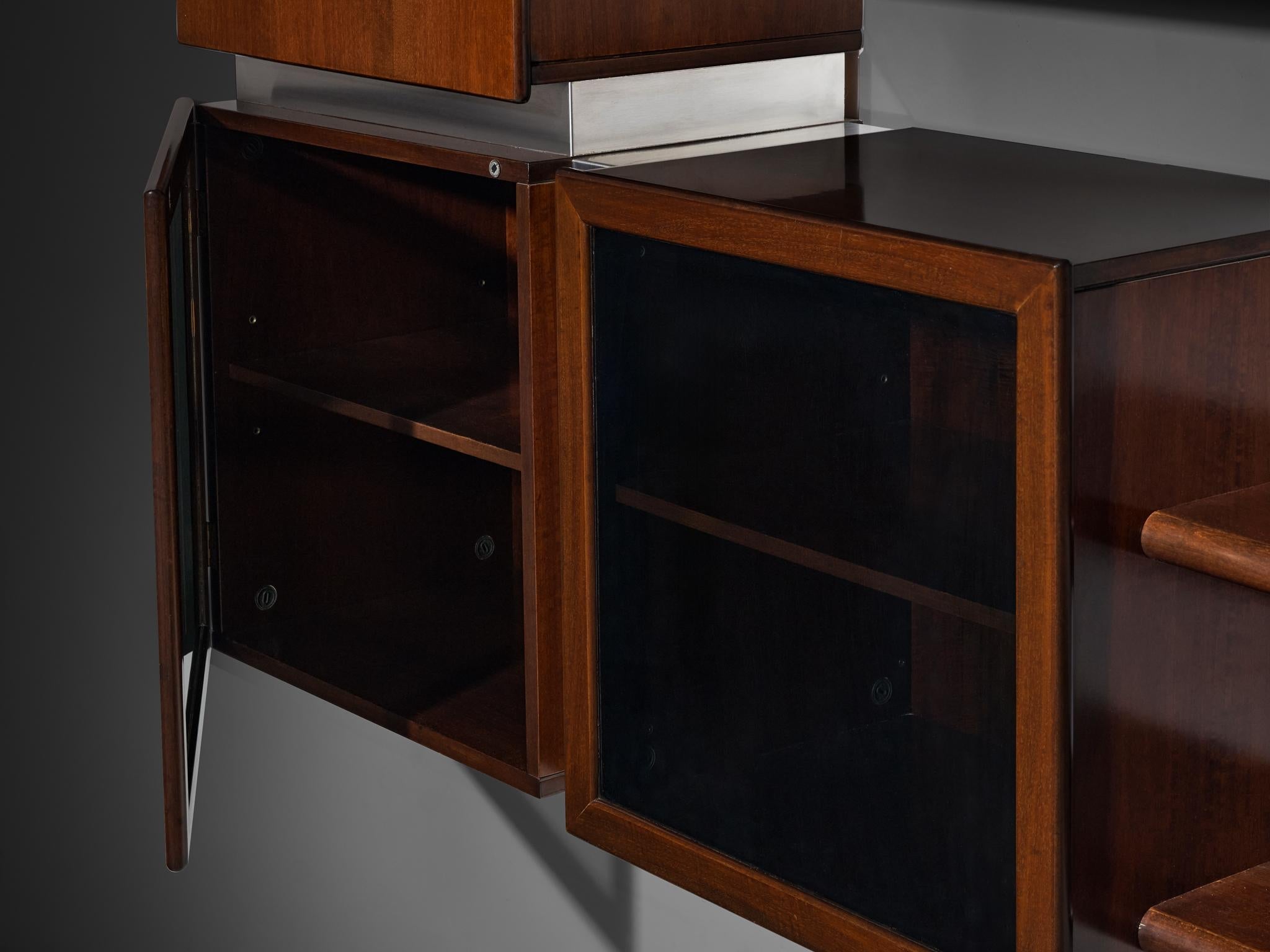 Italian Modular Shelving Wall Unit with Cabinets in Walnut Stainless Steel wall decorations Morentz