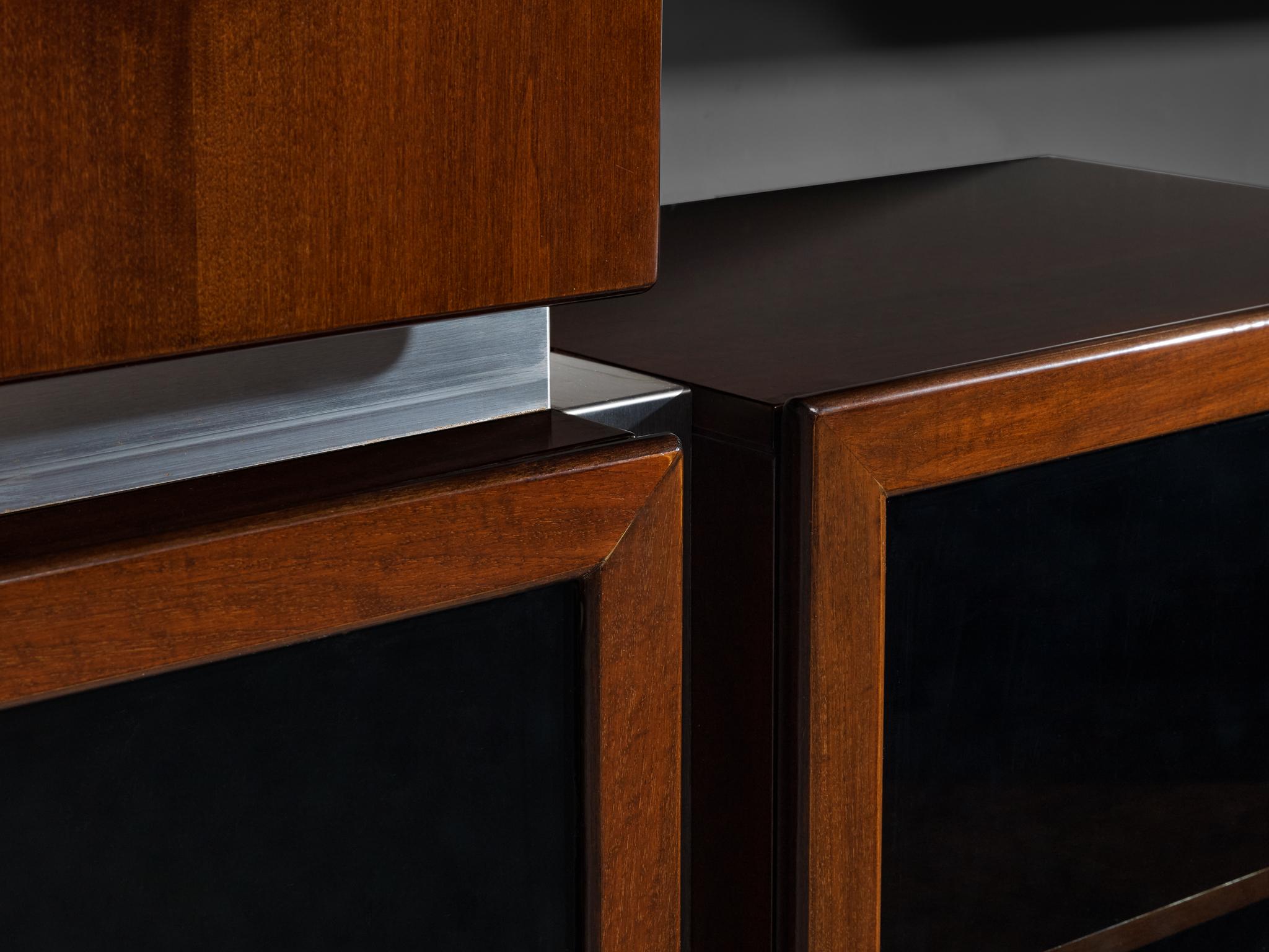 Italian Modular Shelving Wall Unit with Cabinets in Walnut Stainless Steel wall decorations Morentz