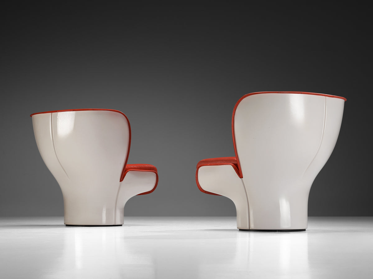 Joe Colombo for Comfort 'Elda' Lounge Chairs in Red Leather and Fiberglass Seating Morentz
