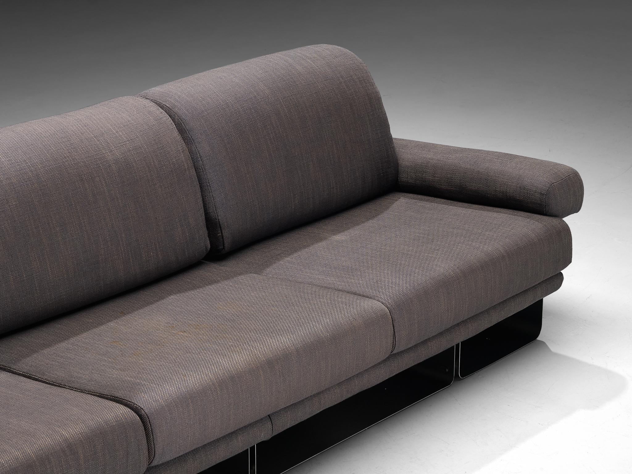 Post-Modern French Three-Seat Sofa in Brushed Steel & Grey Upholstery 1970s seating Morentz