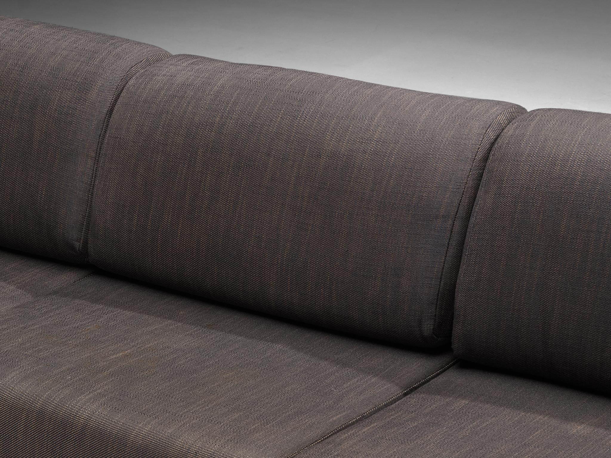 Post-Modern French Three-Seat Sofa in Brushed Steel & Grey Upholstery 1970s seating Morentz