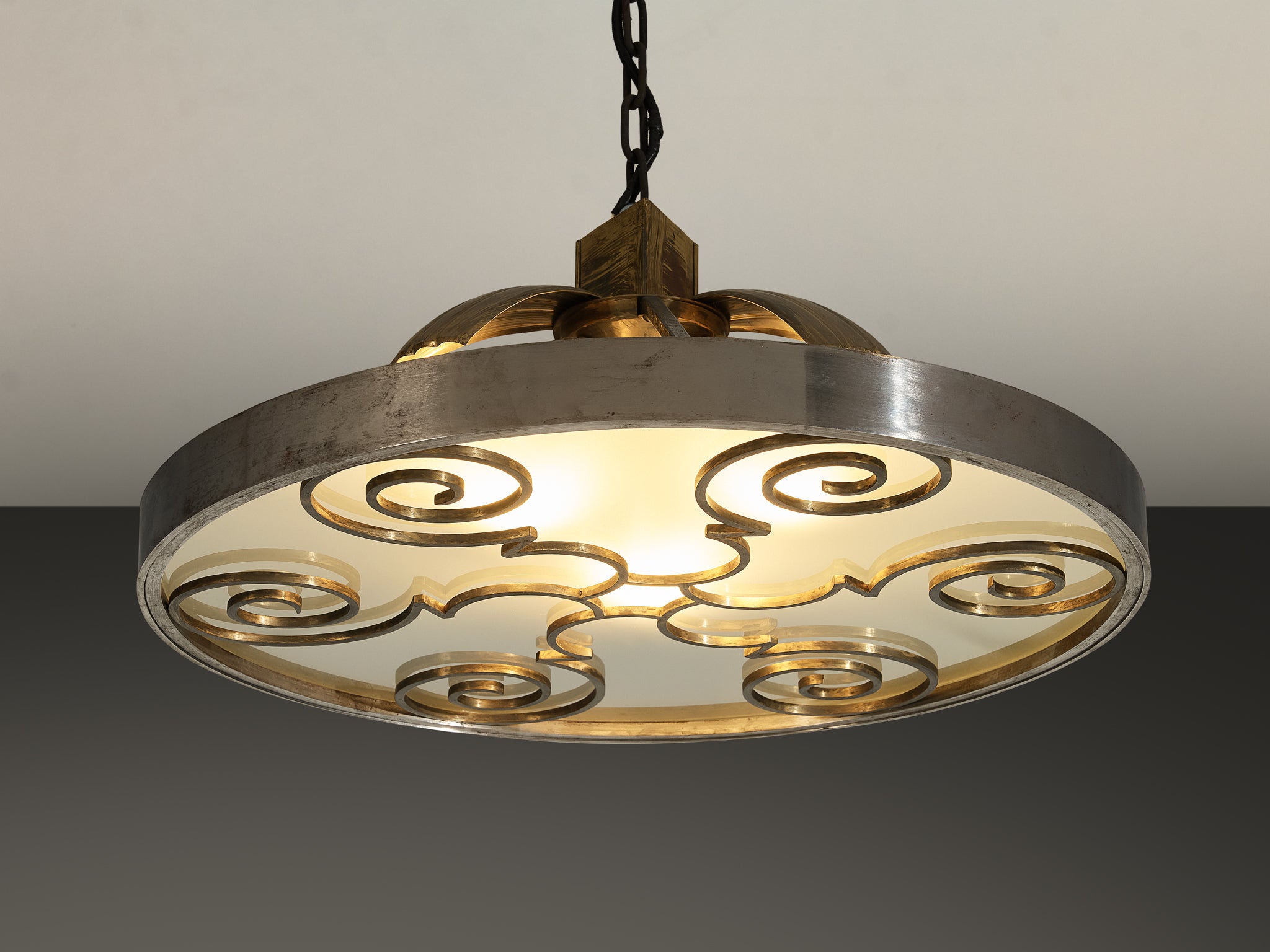 Lars Holmström for Arvika Konsthantverk Art Deco Ceiling Light in Steel and Brass Lighting Morentz
