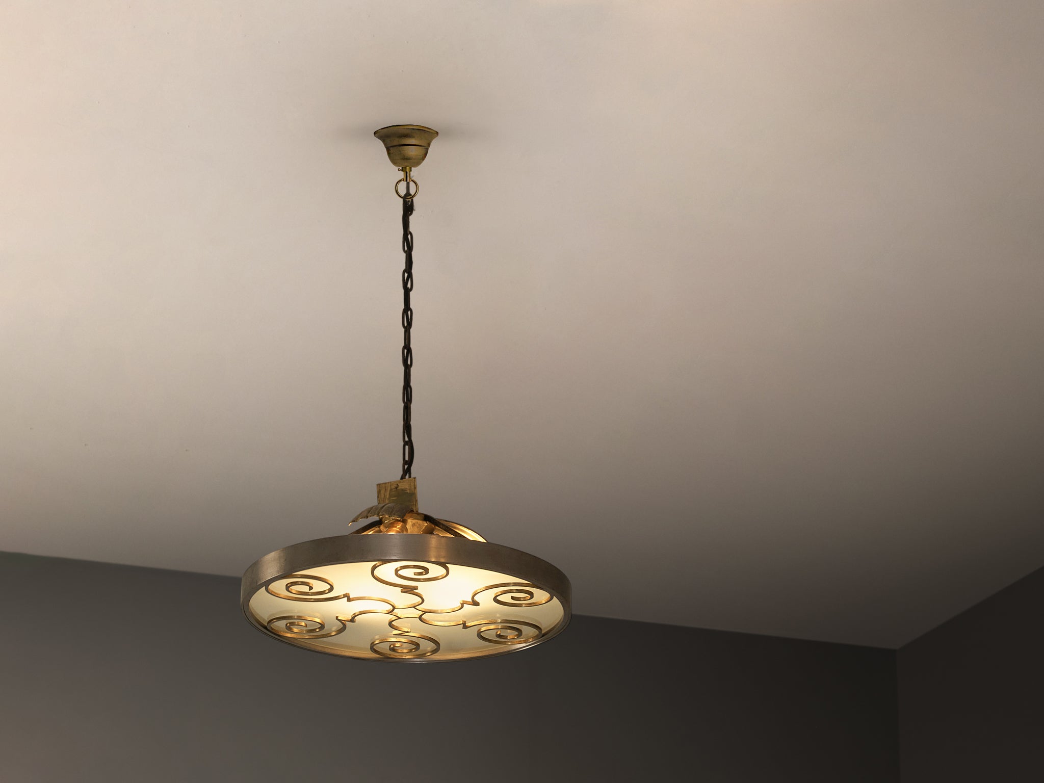 Lars Holmström for Arvika Konsthantverk Art Deco Ceiling Light in Steel and Brass Lighting Morentz