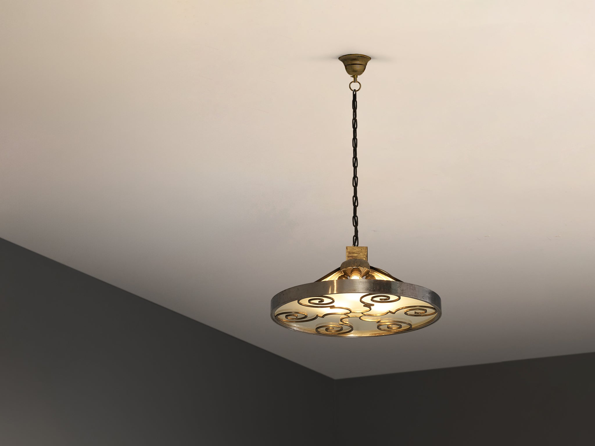Lars Holmström for Arvika Konsthantverk Art Deco Ceiling Light in Steel and Brass Lighting Morentz