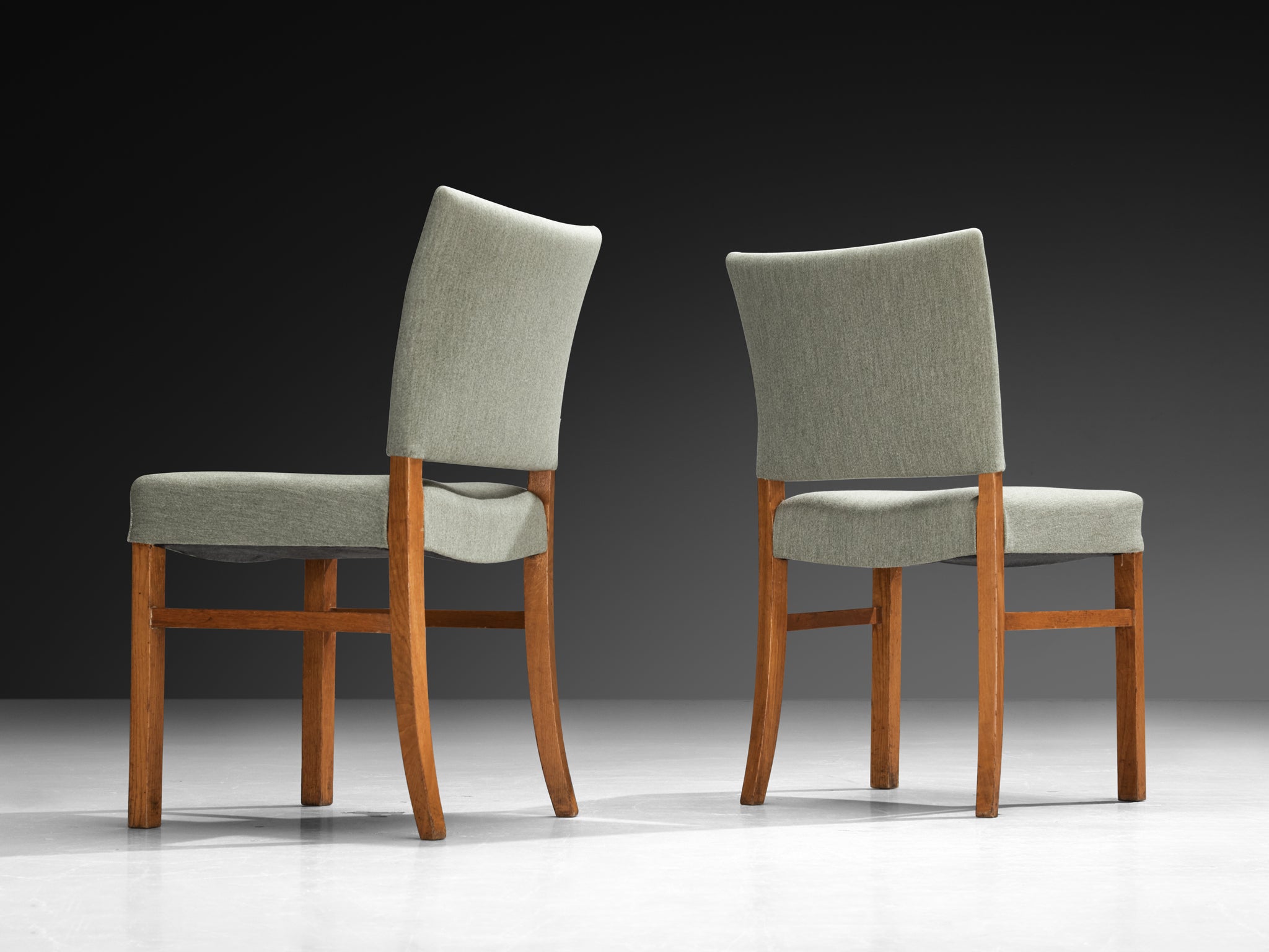 Pair of Dining Chairs in Mint Green Wool and Mahogany by Danish Cabinetmaker Seating Morentz