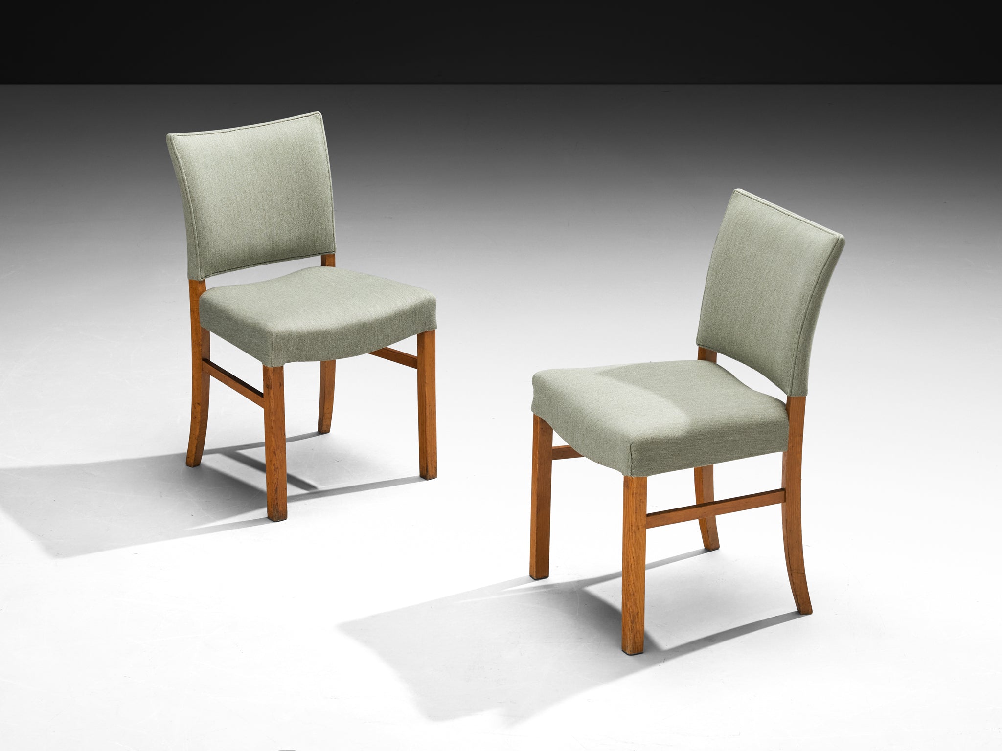 Pair of Dining Chairs in Mint Green Wool and Mahogany by Danish Cabinetmaker Seating Morentz