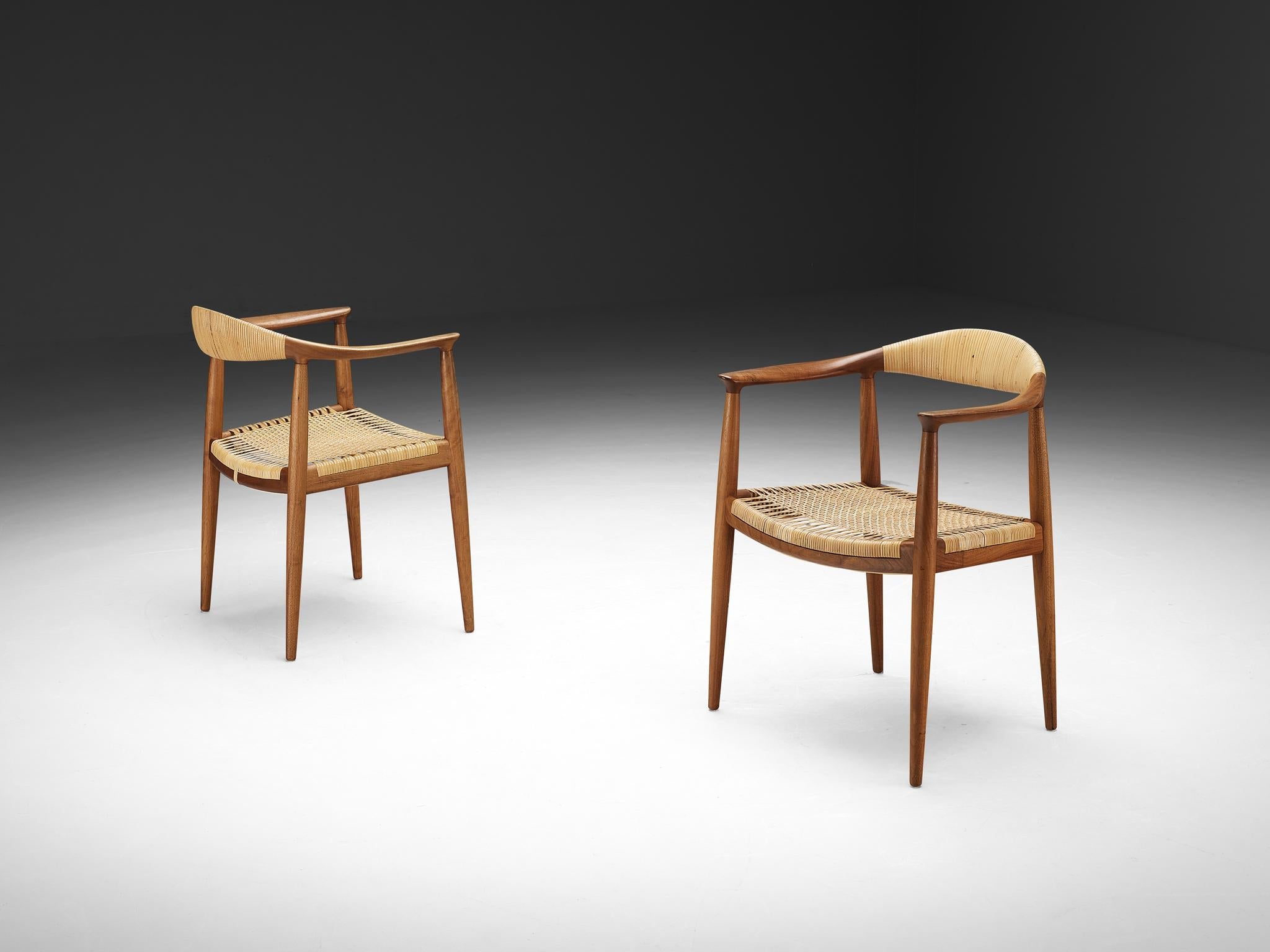 Hans J. Wegner 'The Chair/Round Chair' Dining Chairs in Teak and Cane seating Morentz