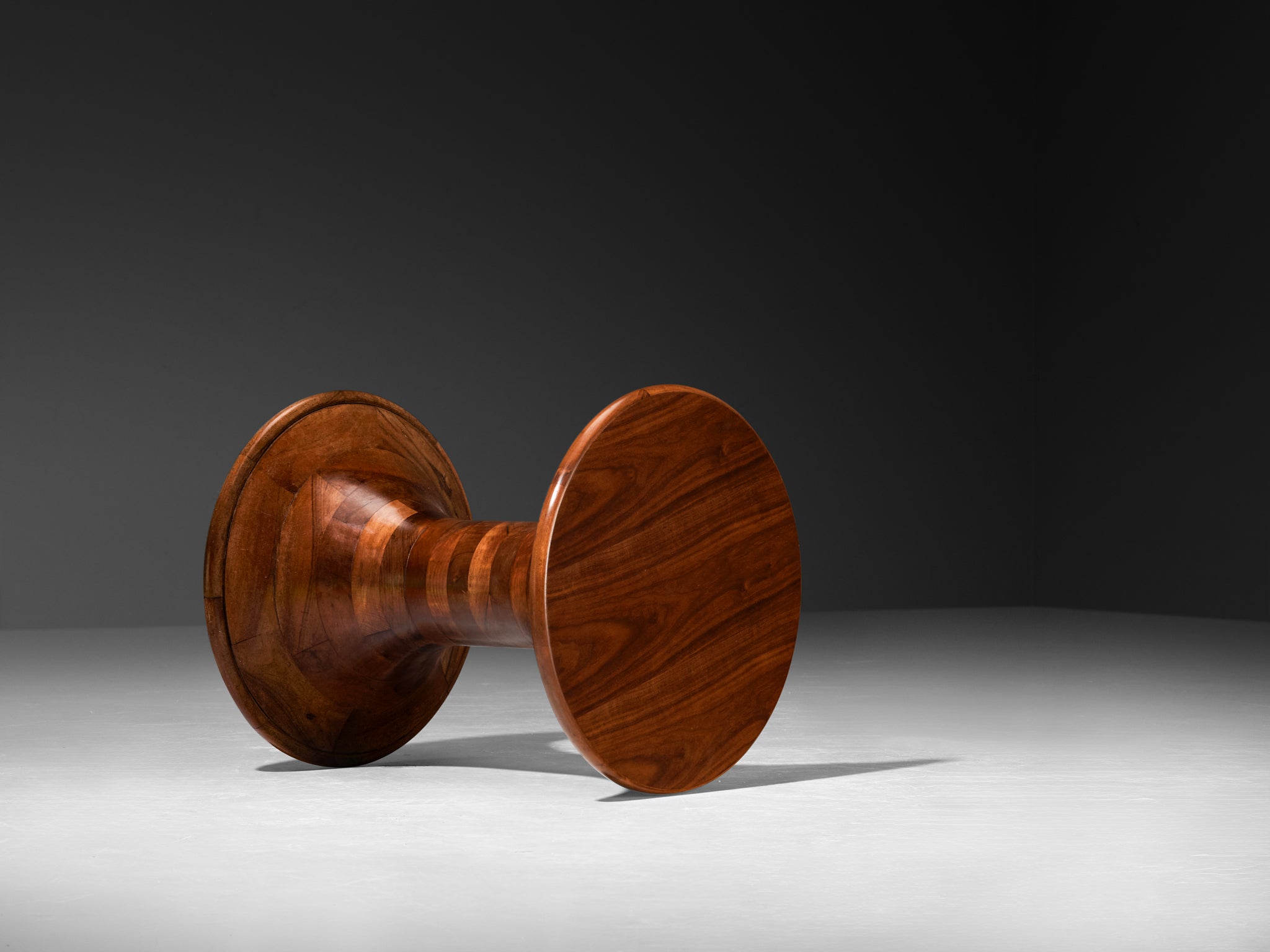 Sculptural Round Side Table in Walnut