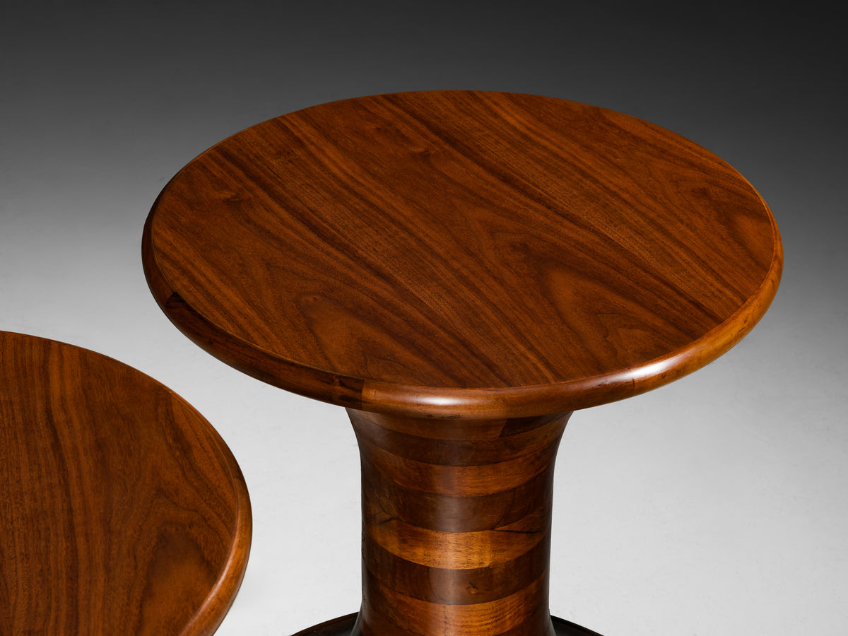 Pair of Sculptural Side Tables in Caramel Colored Walnut Wood Tables Morentz