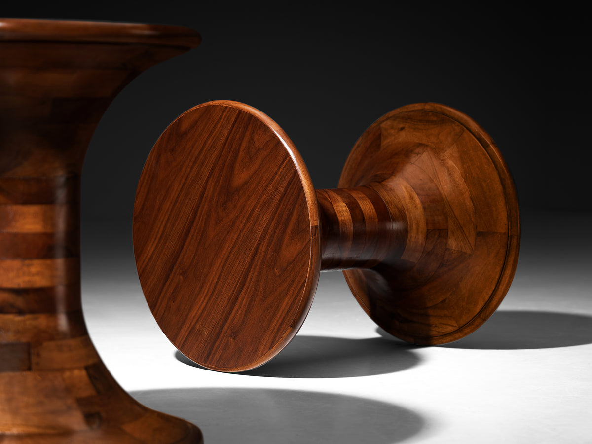 Pair of Sculptural Side Tables in Caramel Colored Walnut Wood Tables Morentz