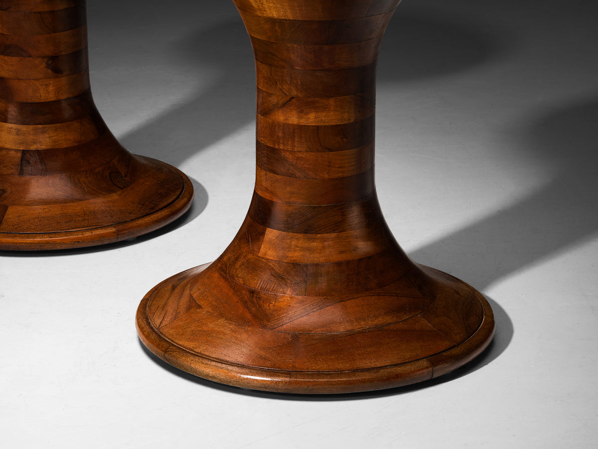 Pair of Sculptural Side Tables in Caramel Colored Walnut Wood Tables Morentz