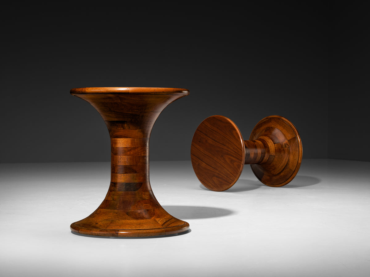 Pair of Sculptural Side Tables in Caramel Colored Walnut Wood Tables Morentz