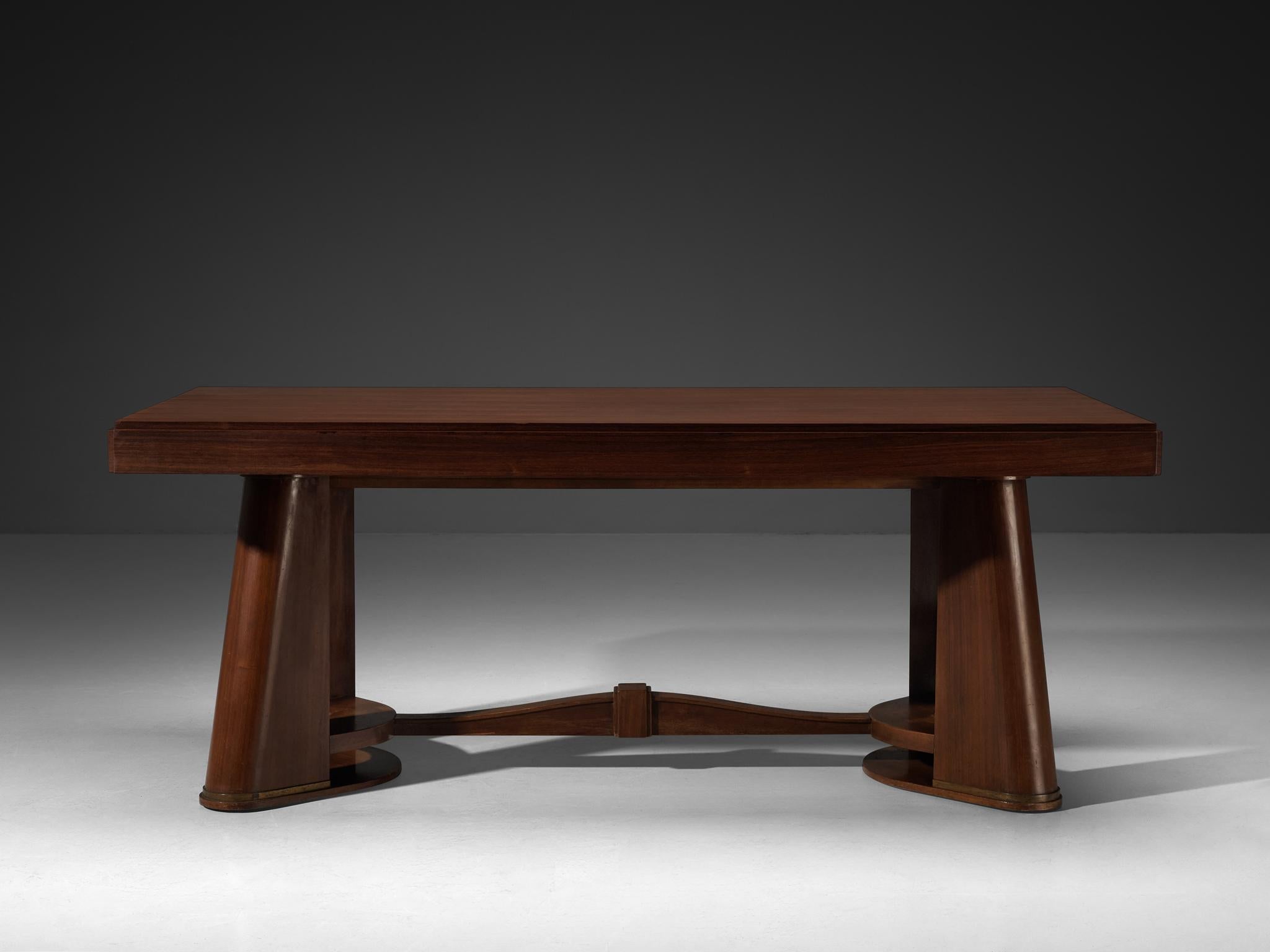 French Art Deco Dining Table with Elegant Base in Wood 1940s tables Morentz