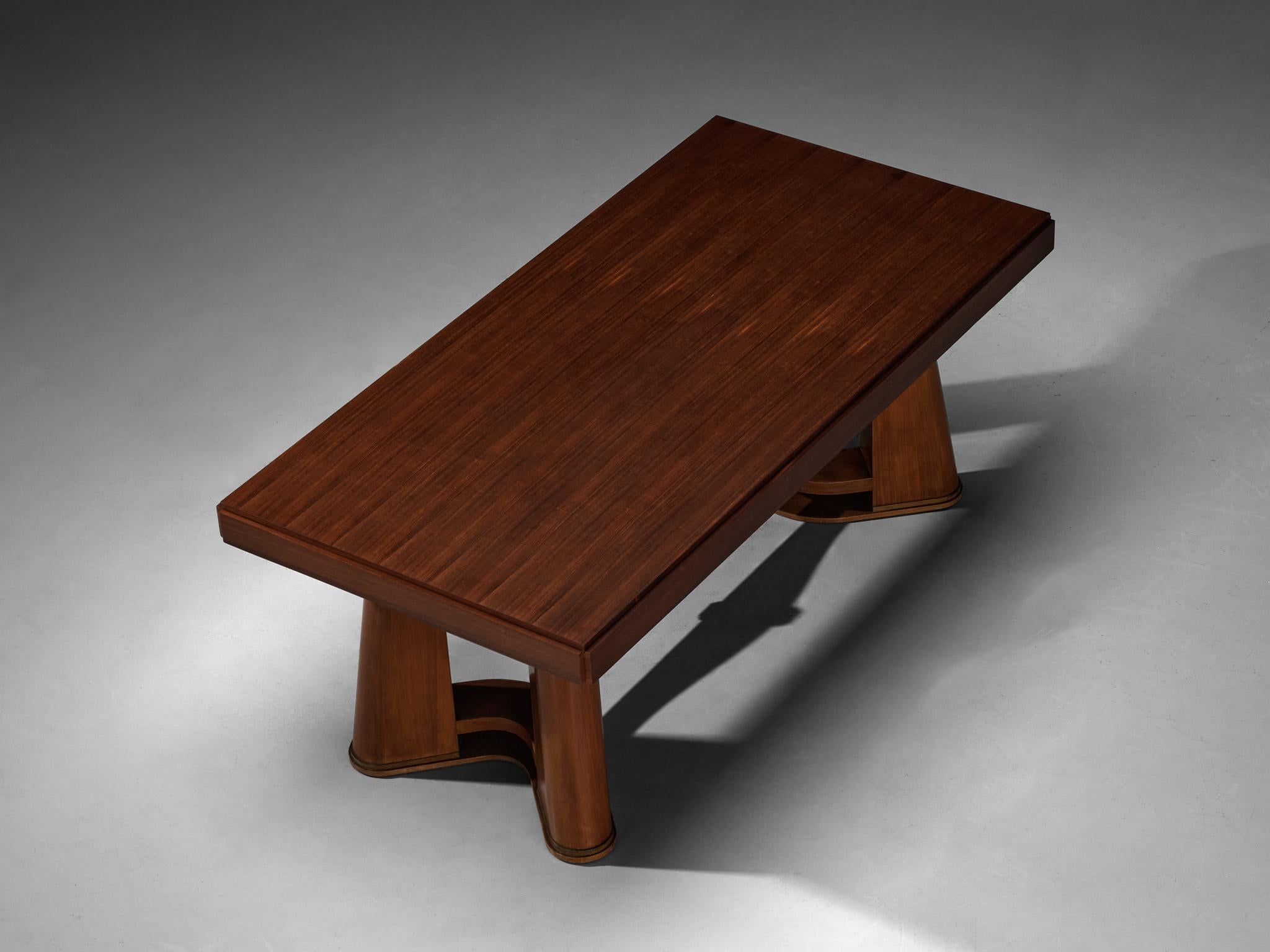 French Art Deco Dining Table with Elegant Base in Wood 1940s tables Morentz