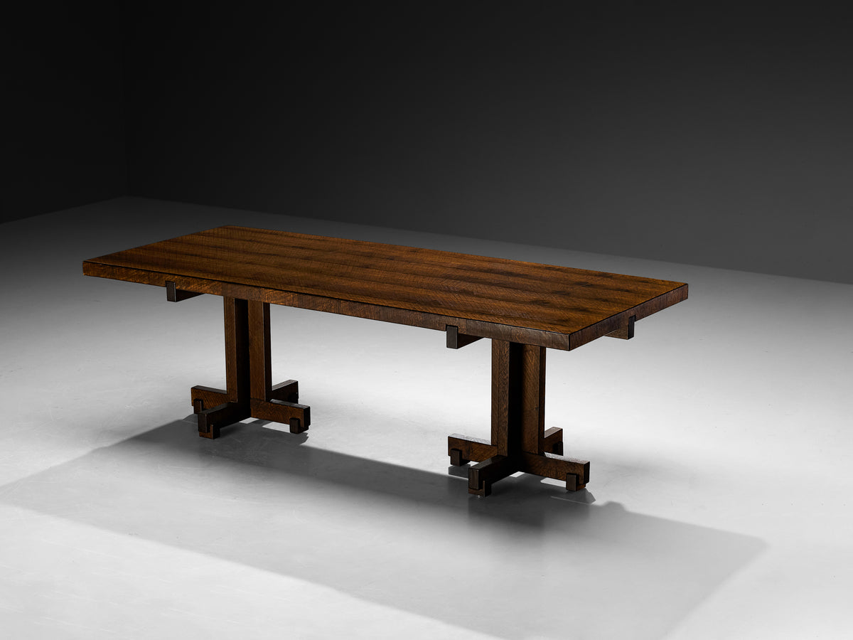 Giuseppe Rivadossi Dining Table in Oak with Cross Shaped Double Base Tables Morentz