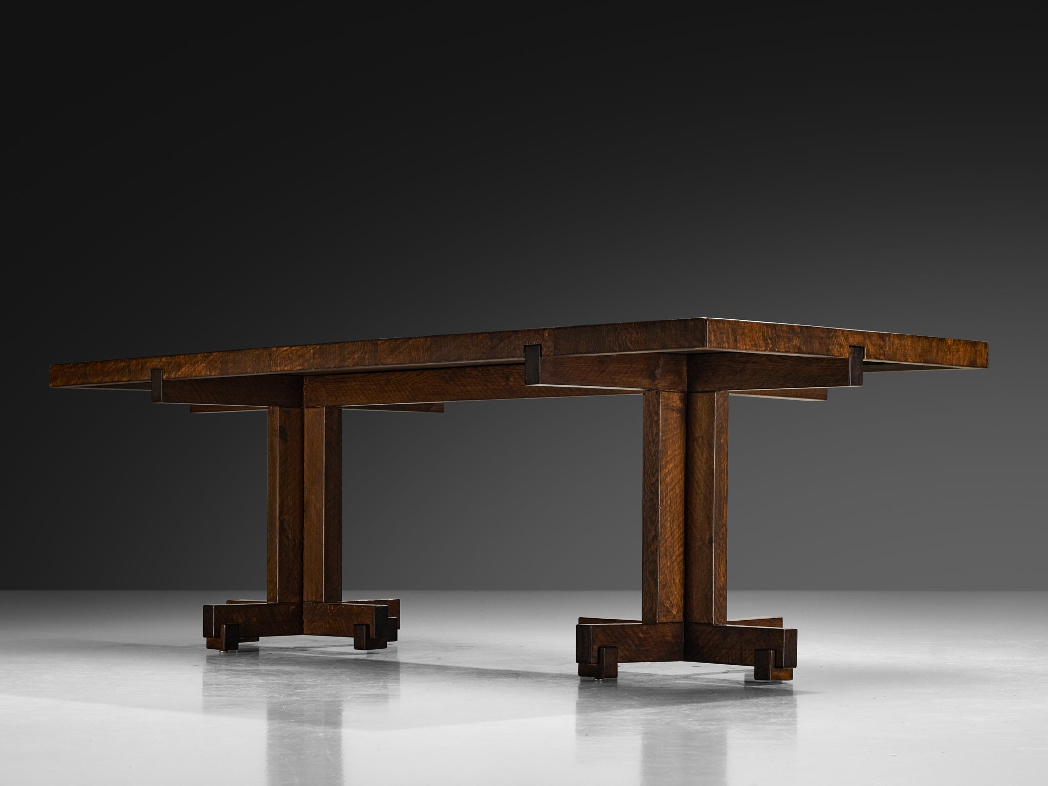 Giuseppe Rivadossi Dining Table in Oak with Cross Shaped Double Base Tables Morentz