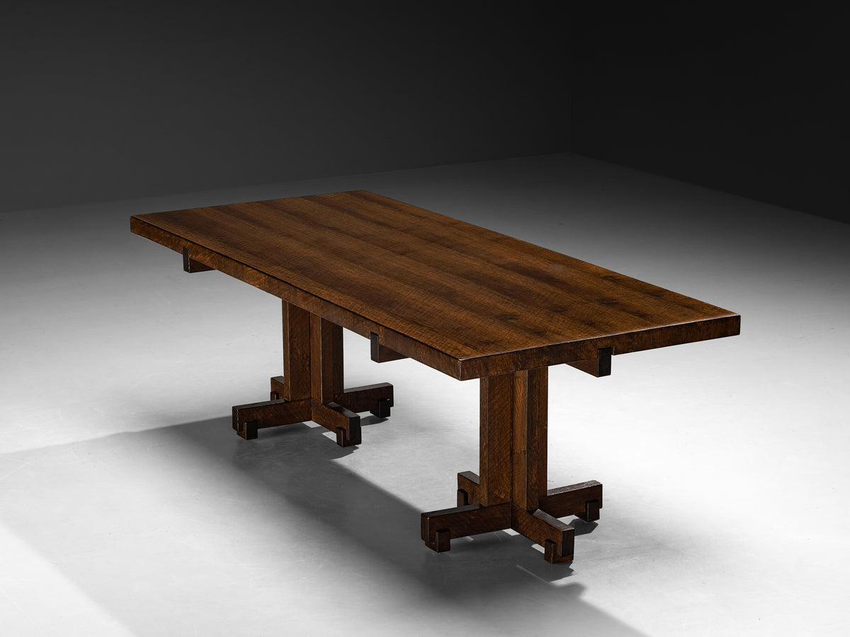 Giuseppe Rivadossi Dining Table in Oak with Cross Shaped Double Base Tables Morentz