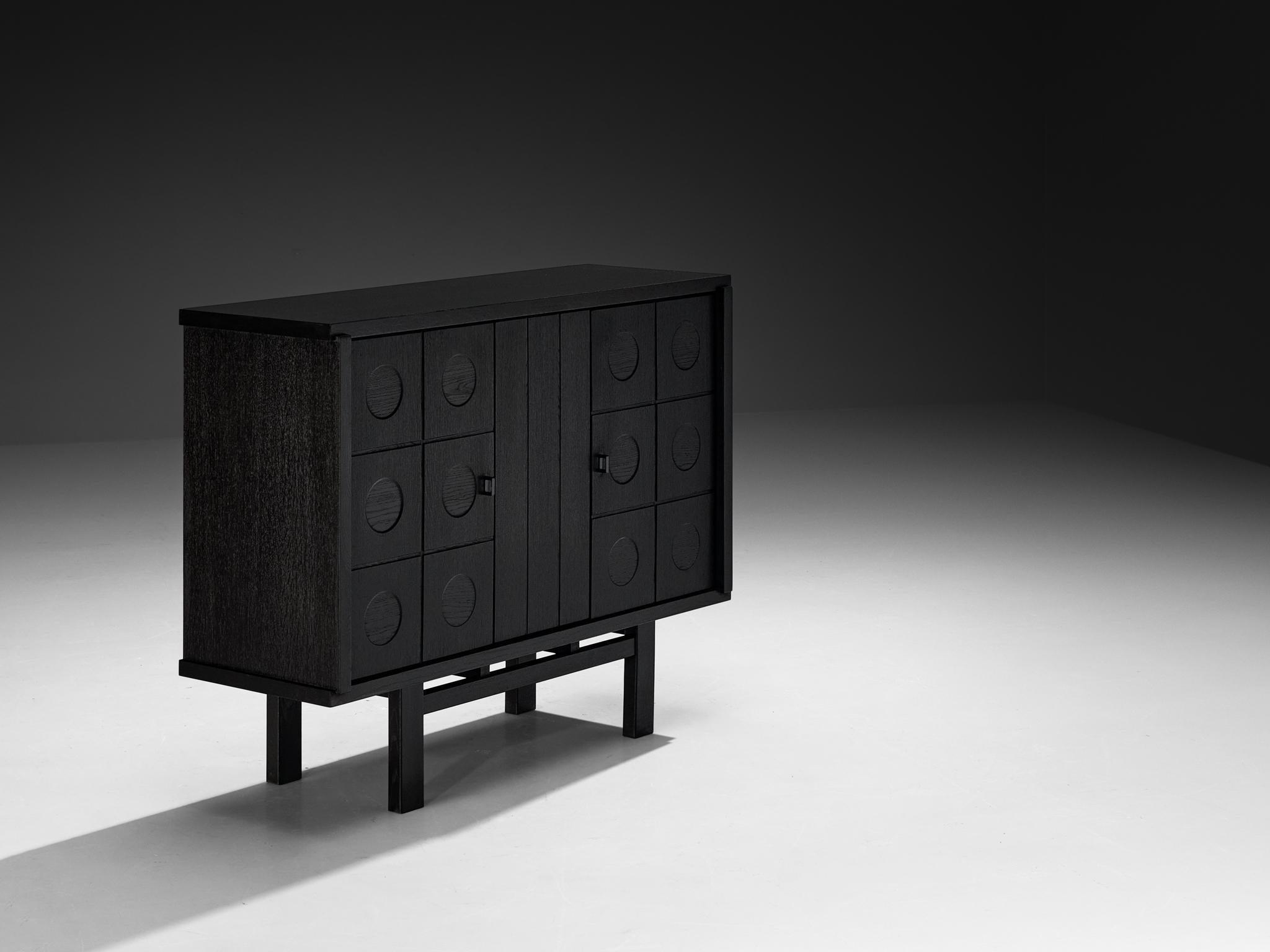 Belgian Brutalist Cabinet in Black Lacquered Oak case pieces and storage cabinets Morentz