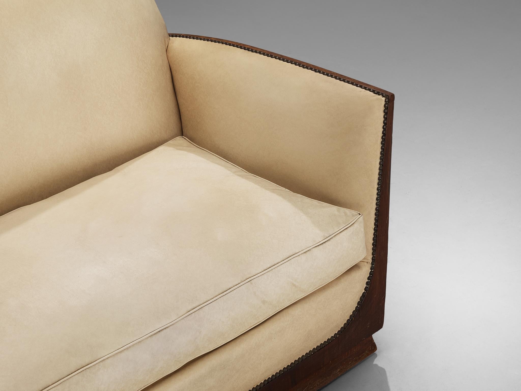 French Art Deco Two Seat Sofa in Off White Upholstery seating Morentz