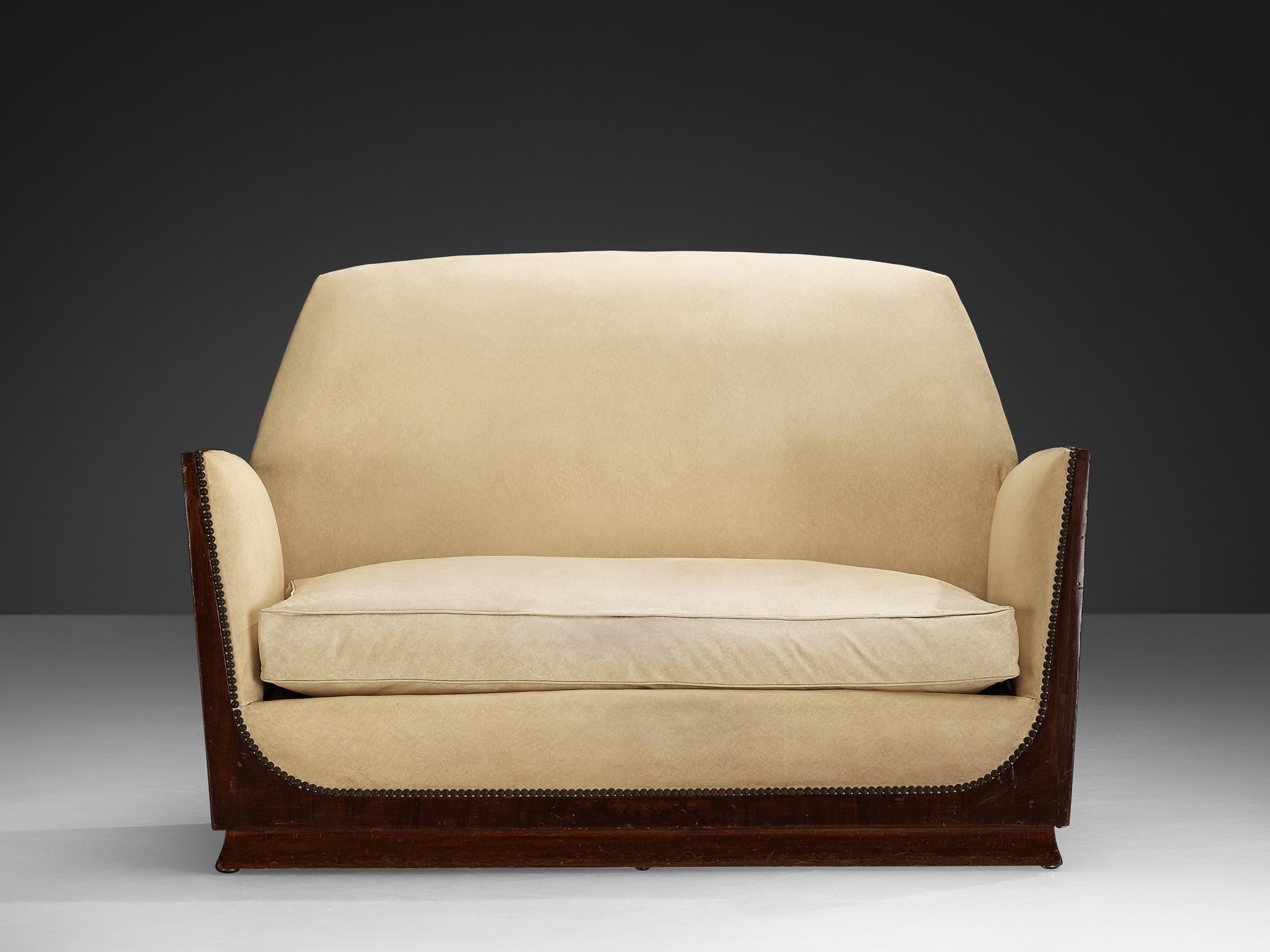 French Art Deco Two Seat Sofa in Off White Upholstery seating Morentz