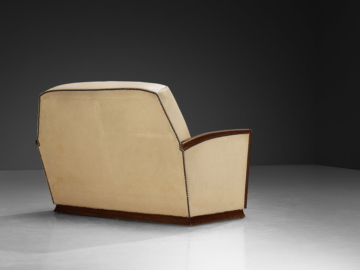 French Art Deco Two Seat Sofa in Off White Upholstery Seating Morentz