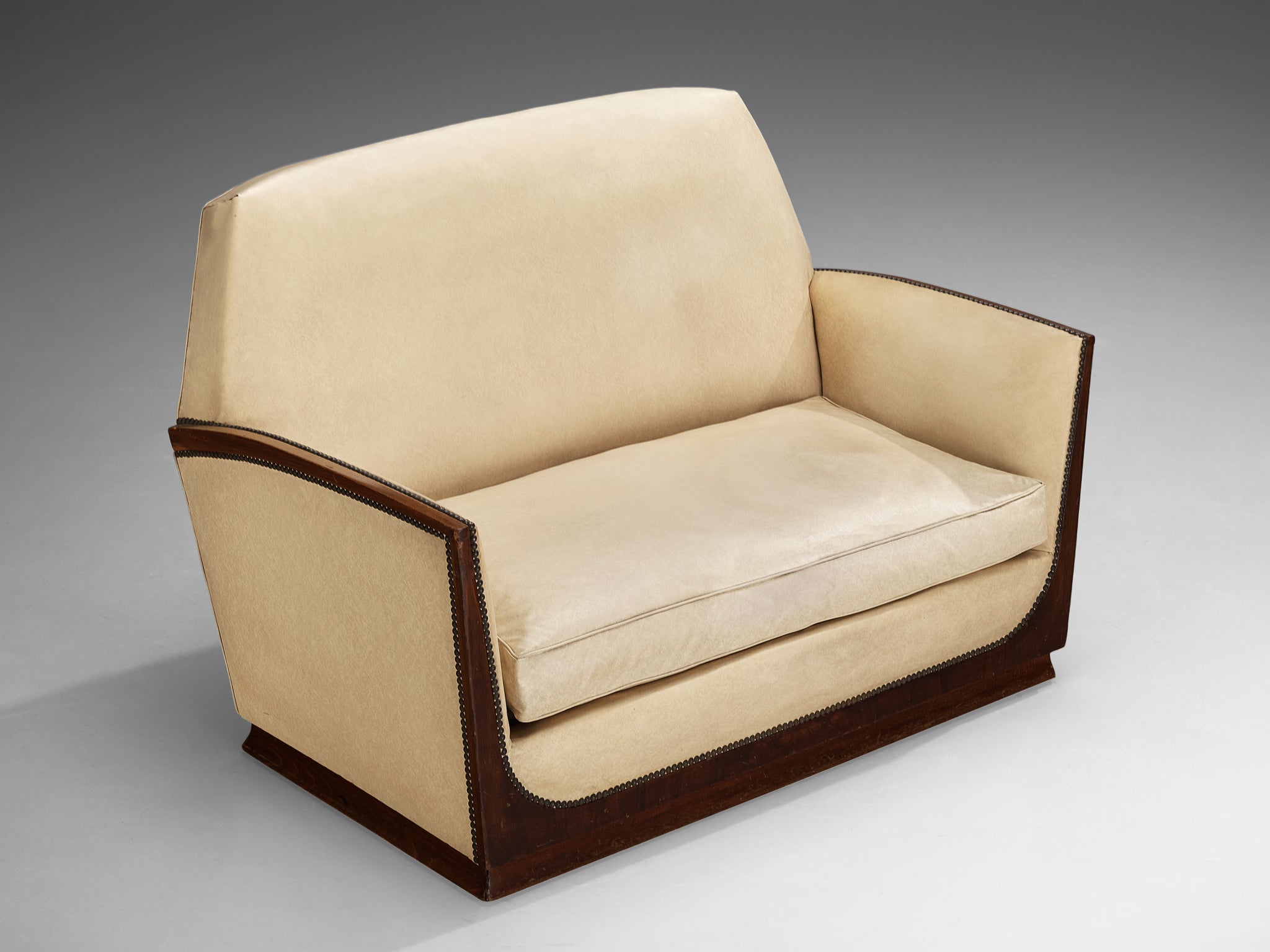 French Art Deco Two Seat Sofa in Off White Upholstery Seating Morentz