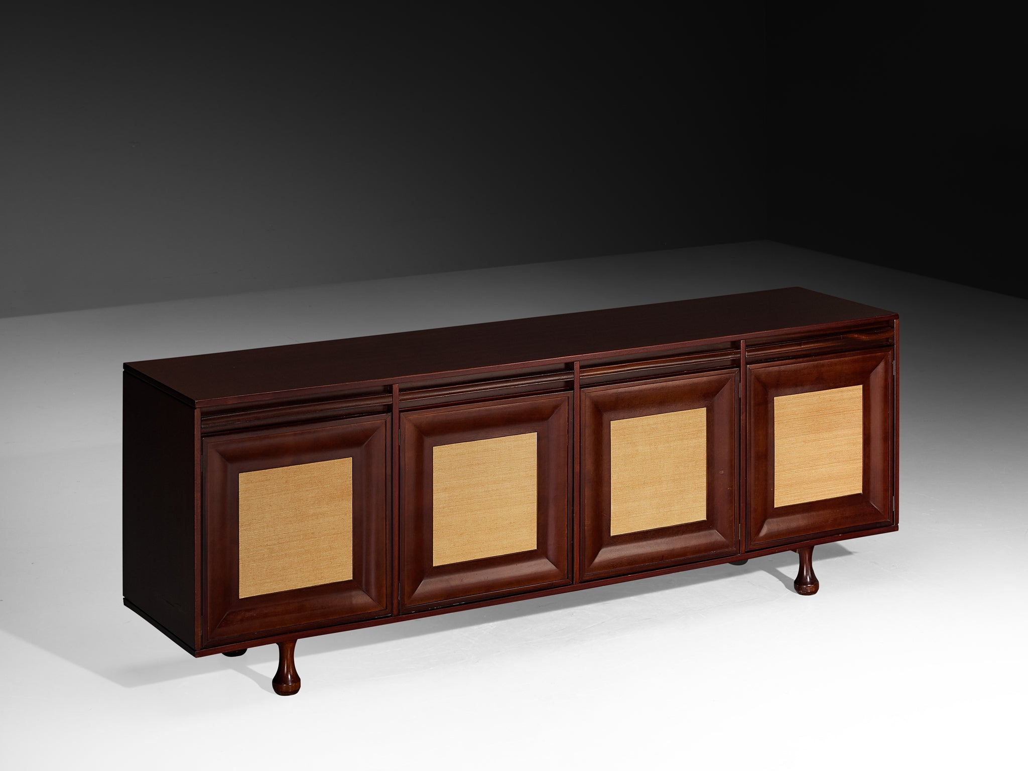 Angelo Mangiarotti for Sorgente dei Mobili Sideboard in Mahogany Grasscloth Case pieces and storage cabinets Morentz