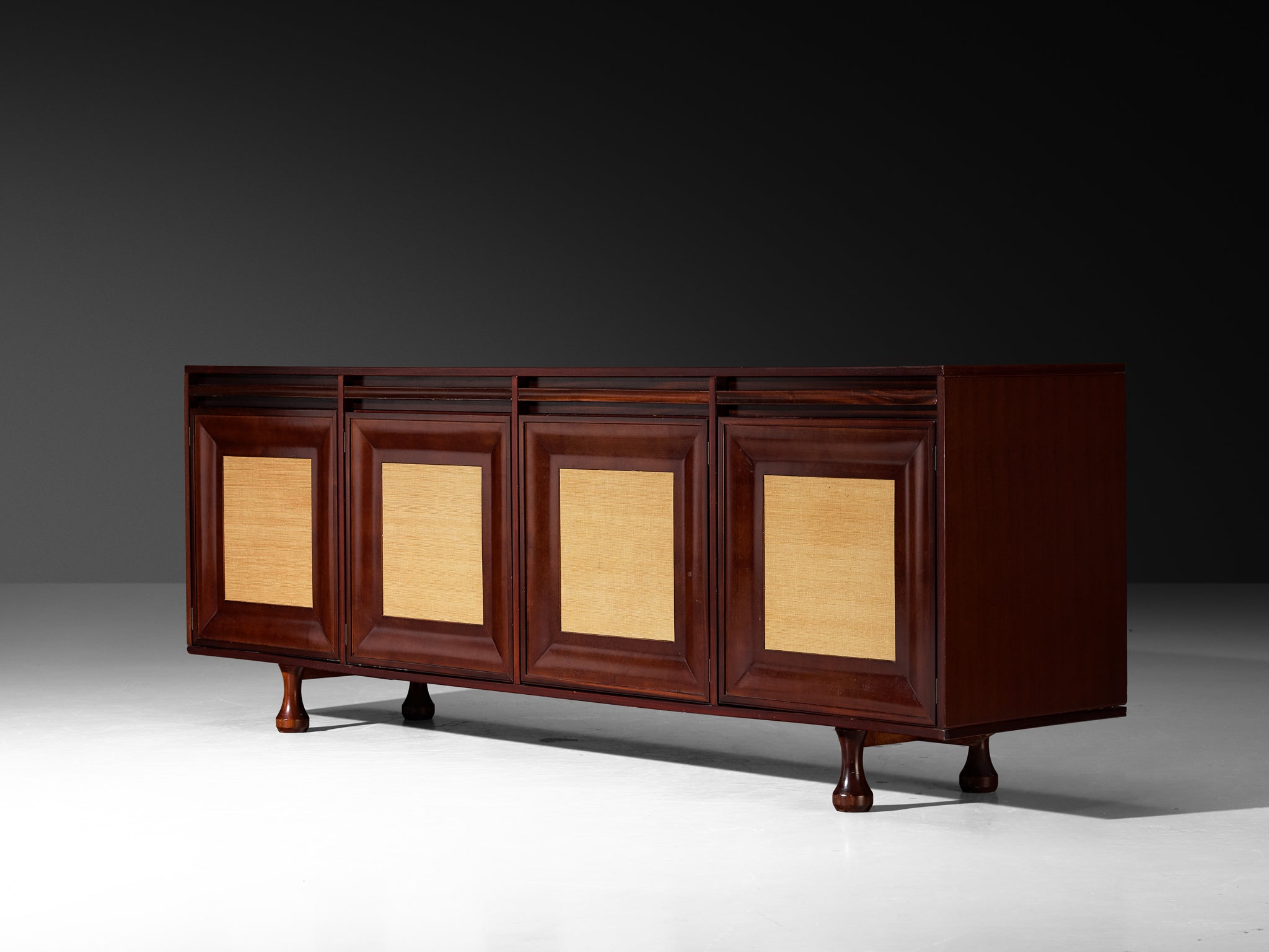Angelo Mangiarotti for Sorgente dei Mobili Sideboard in Mahogany Grasscloth Case pieces and storage cabinets Morentz