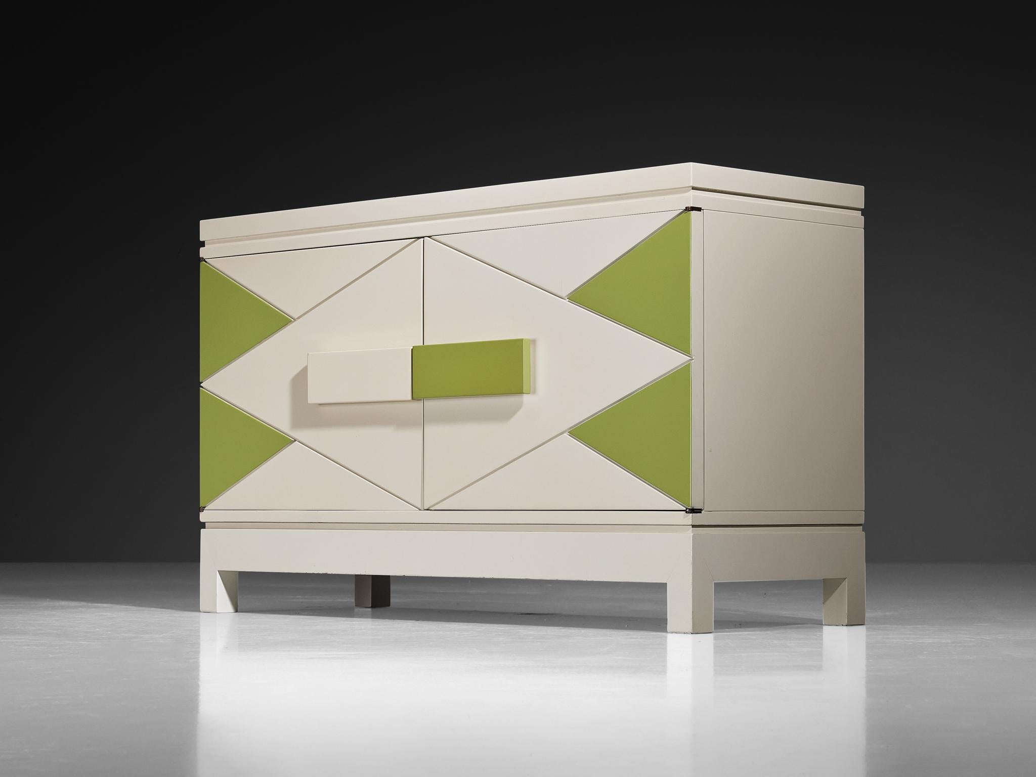 Rare Emiel Veranneman Cabinet in Off-White and Green Lacquered Wood case pieces and storage cabinets Morentz