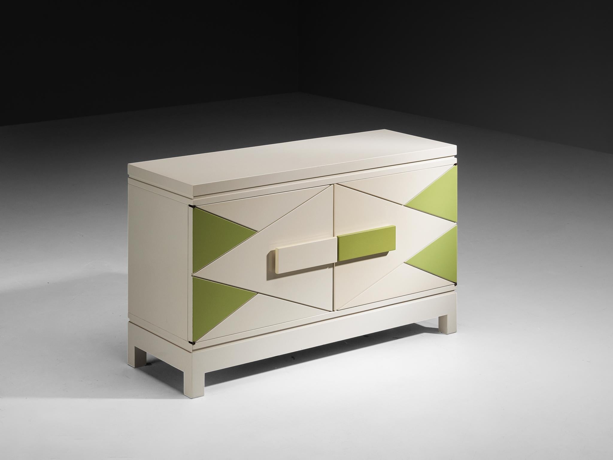 Rare Emiel Veranneman Cabinet in Off-White and Green Lacquered Wood case pieces and storage cabinets Morentz