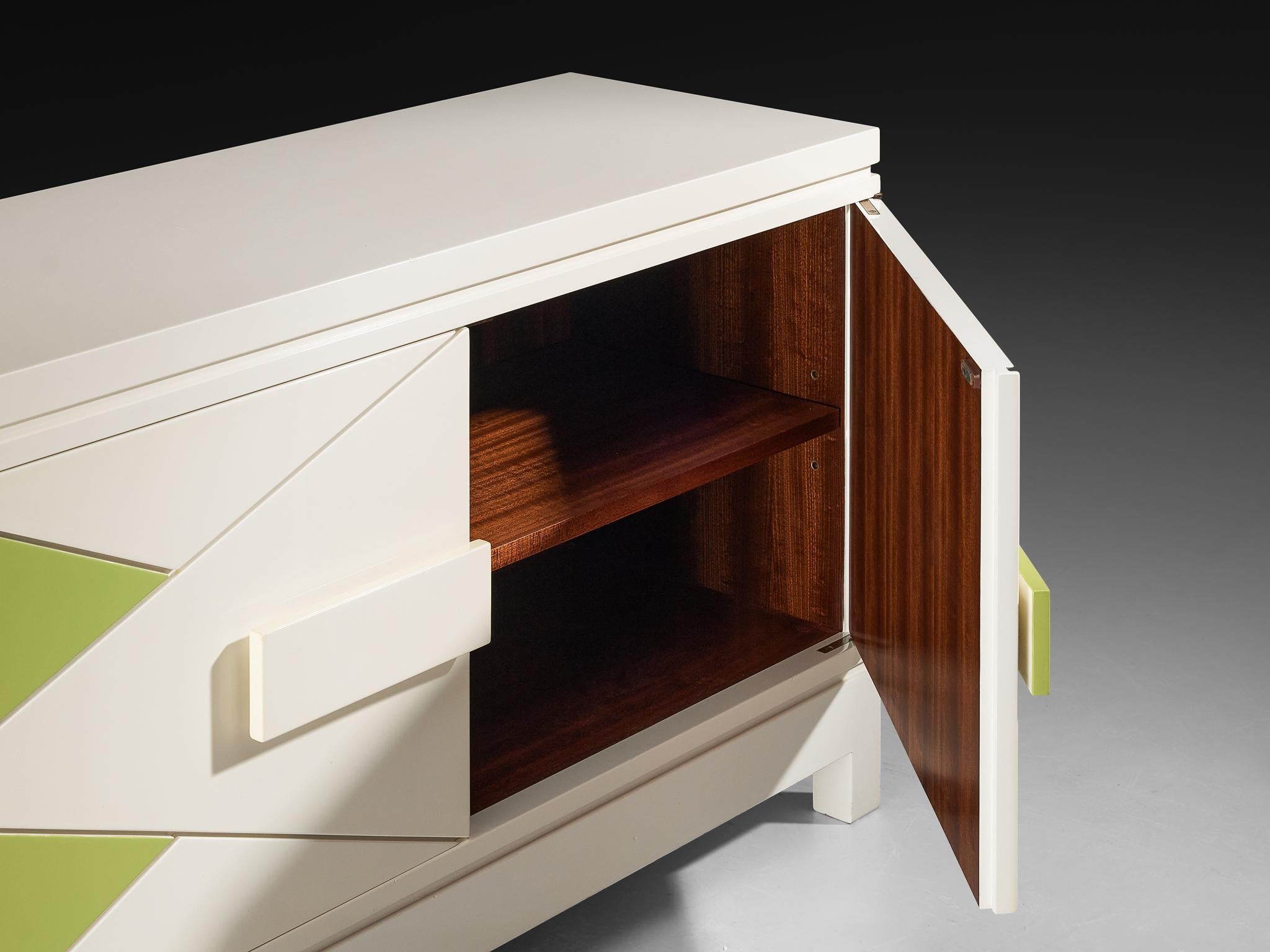 Rare Emiel Veranneman Cabinet in Off-White and Green Lacquered Wood case pieces and storage cabinets Morentz