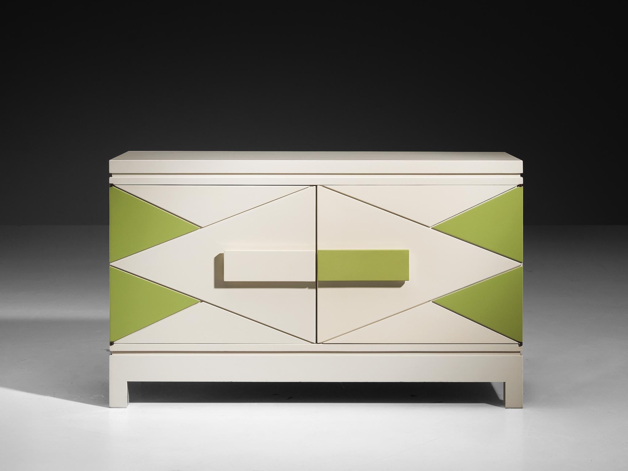 Rare Emiel Veranneman Cabinet in Off-White and Green Lacquered Wood case pieces and storage cabinets Morentz