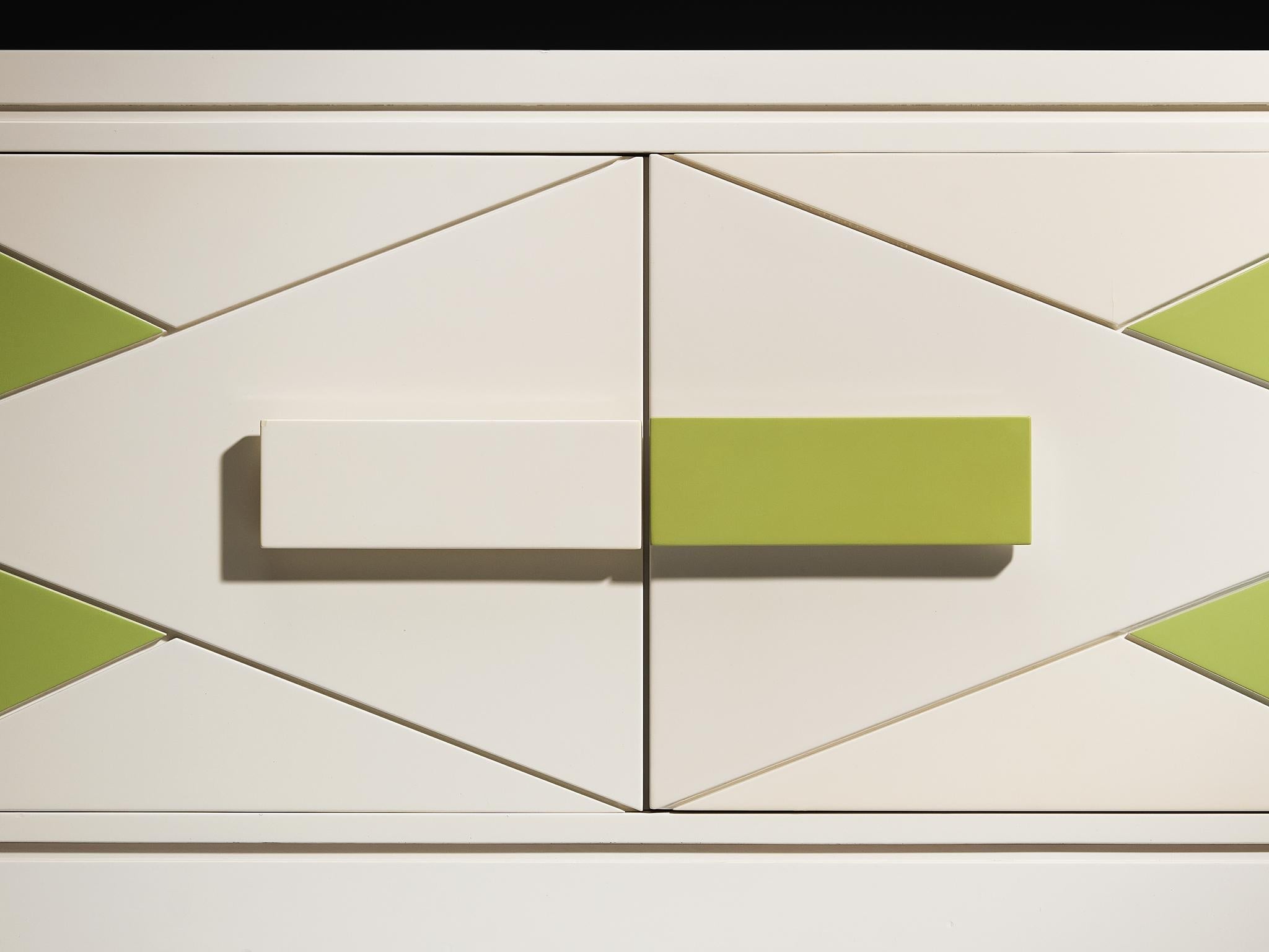 Rare Emiel Veranneman Cabinet in Off-White and Green Lacquered Wood case pieces and storage cabinets Morentz