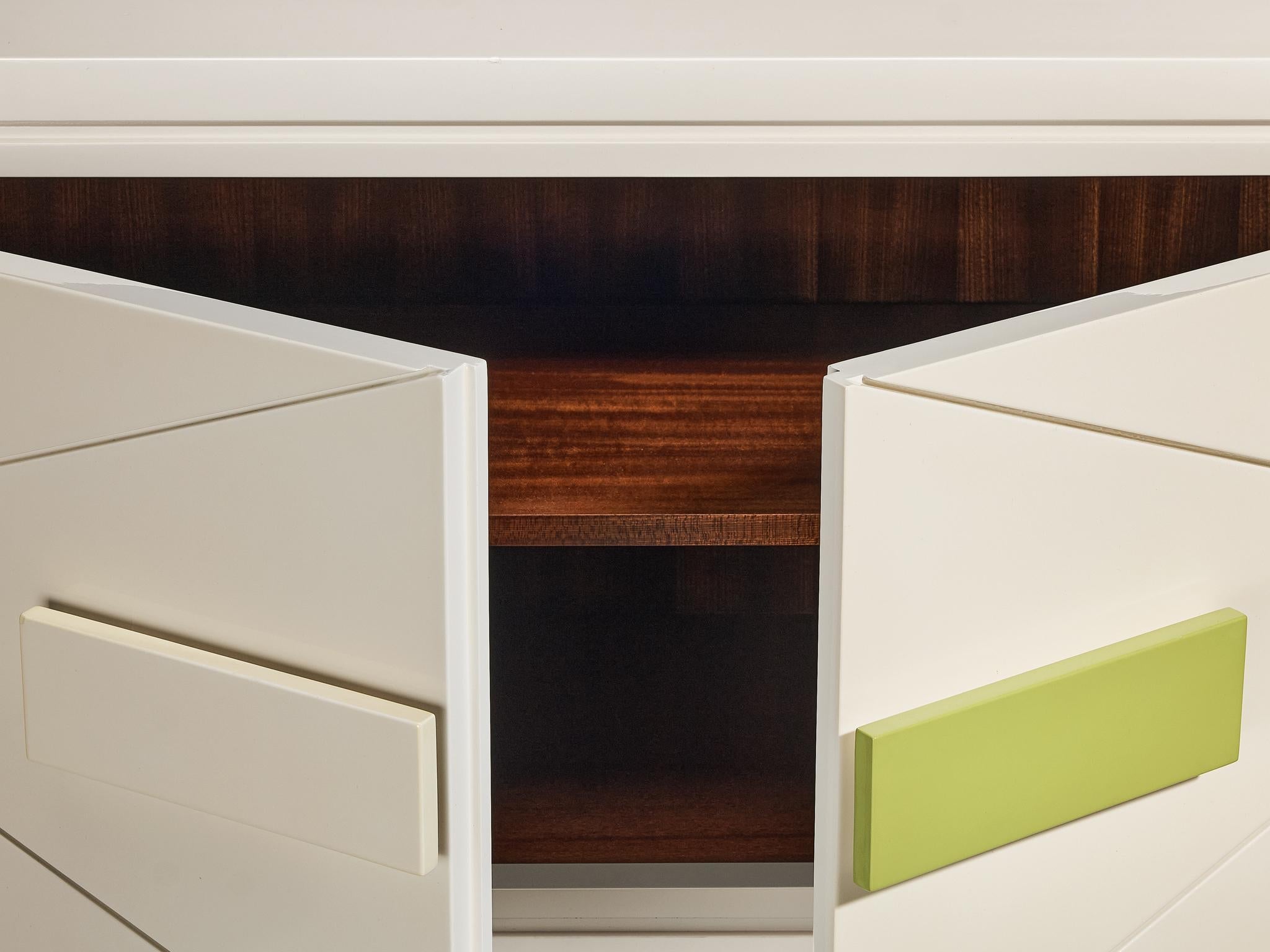 Rare Emiel Veranneman Cabinet in Off-White and Green Lacquered Wood case pieces and storage cabinets Morentz