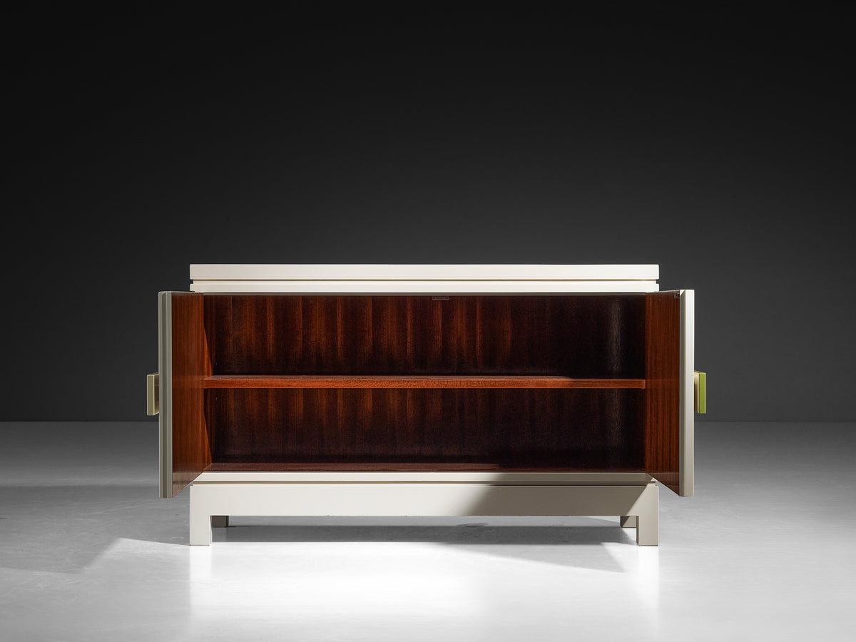 Rare Emiel Veranneman Cabinet in Off-White and Green Lacquered Wood Case pieces and storage cabinets Morentz