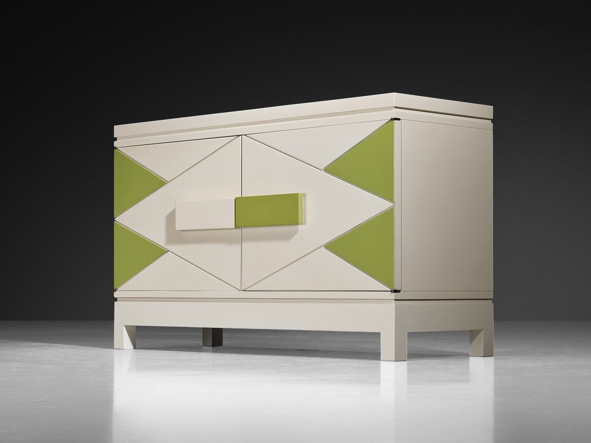 Rare Emiel Veranneman Cabinet in Off-White and Green Lacquered Wood Case pieces and storage cabinets Morentz
