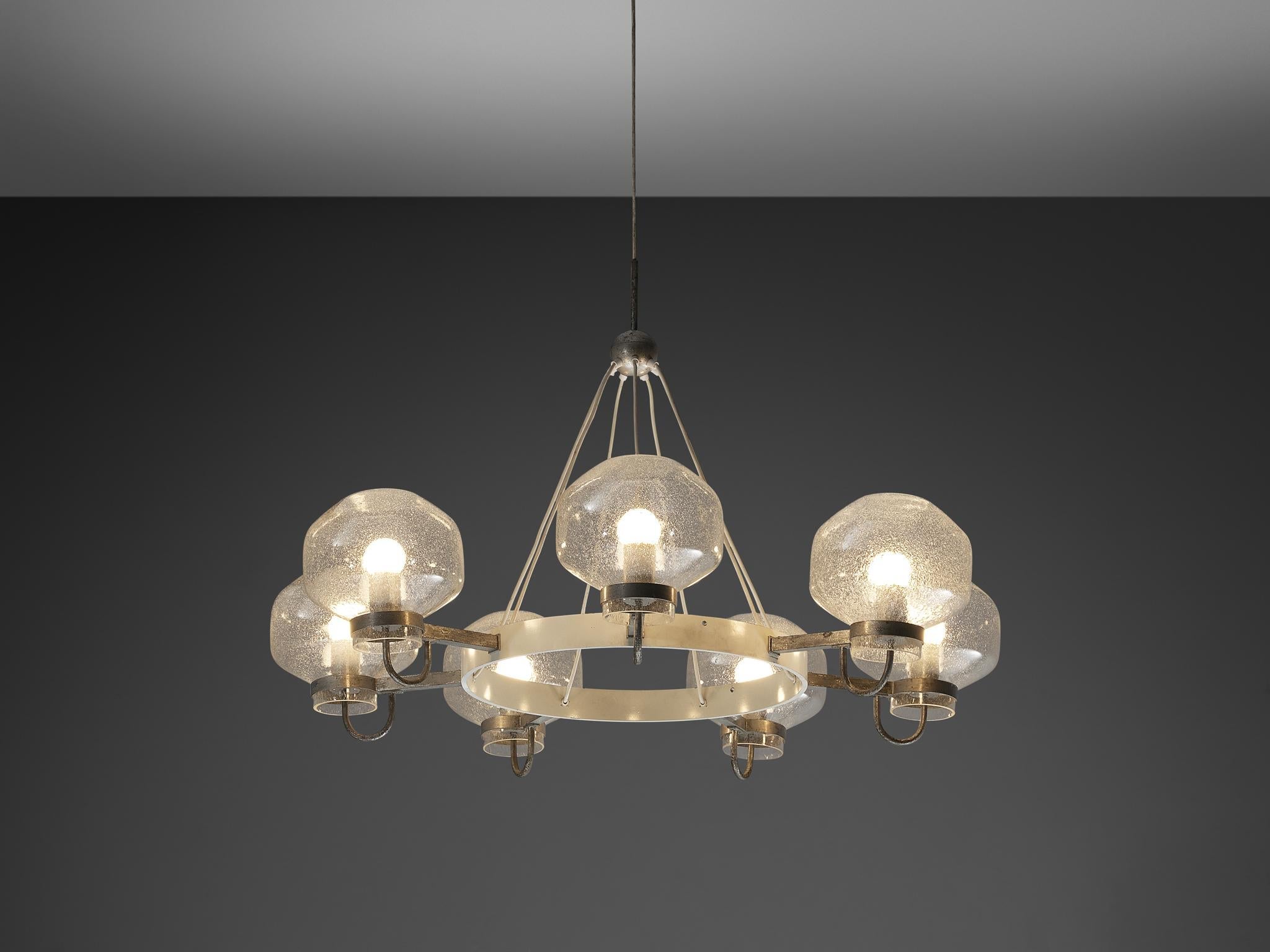 1970s Chandelier in Silver-Colored Metal & Blown Glass lighting Morentz