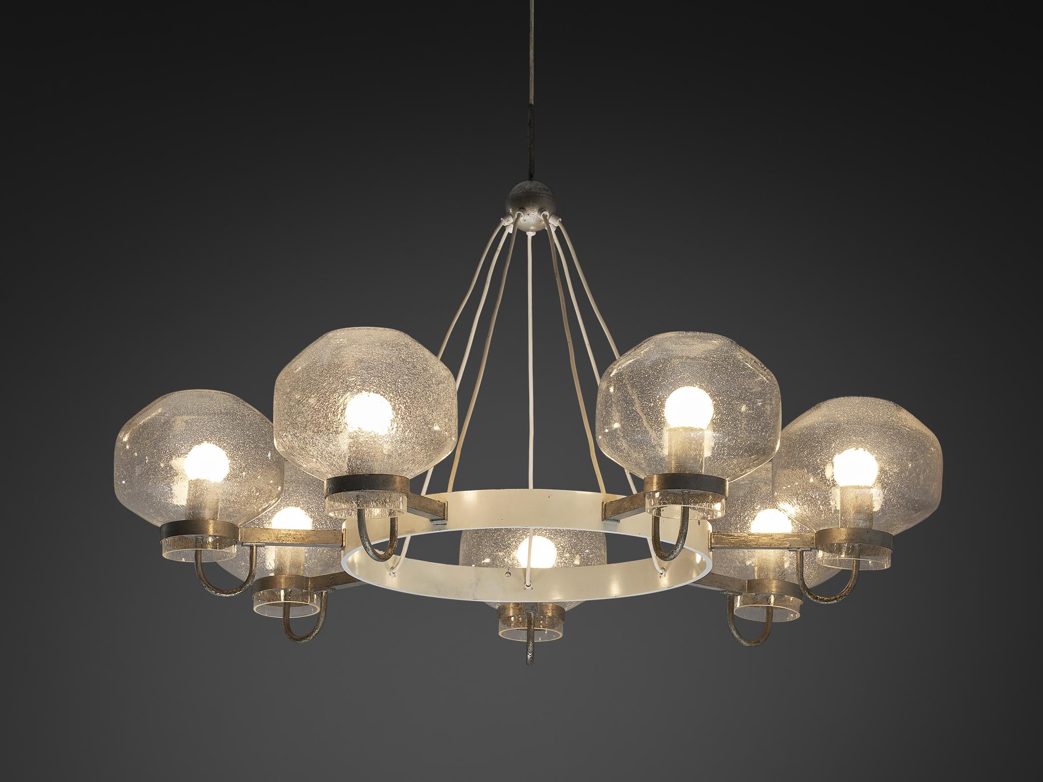1970s Chandelier in Silver-Colored Metal & Blown Glass lighting Morentz