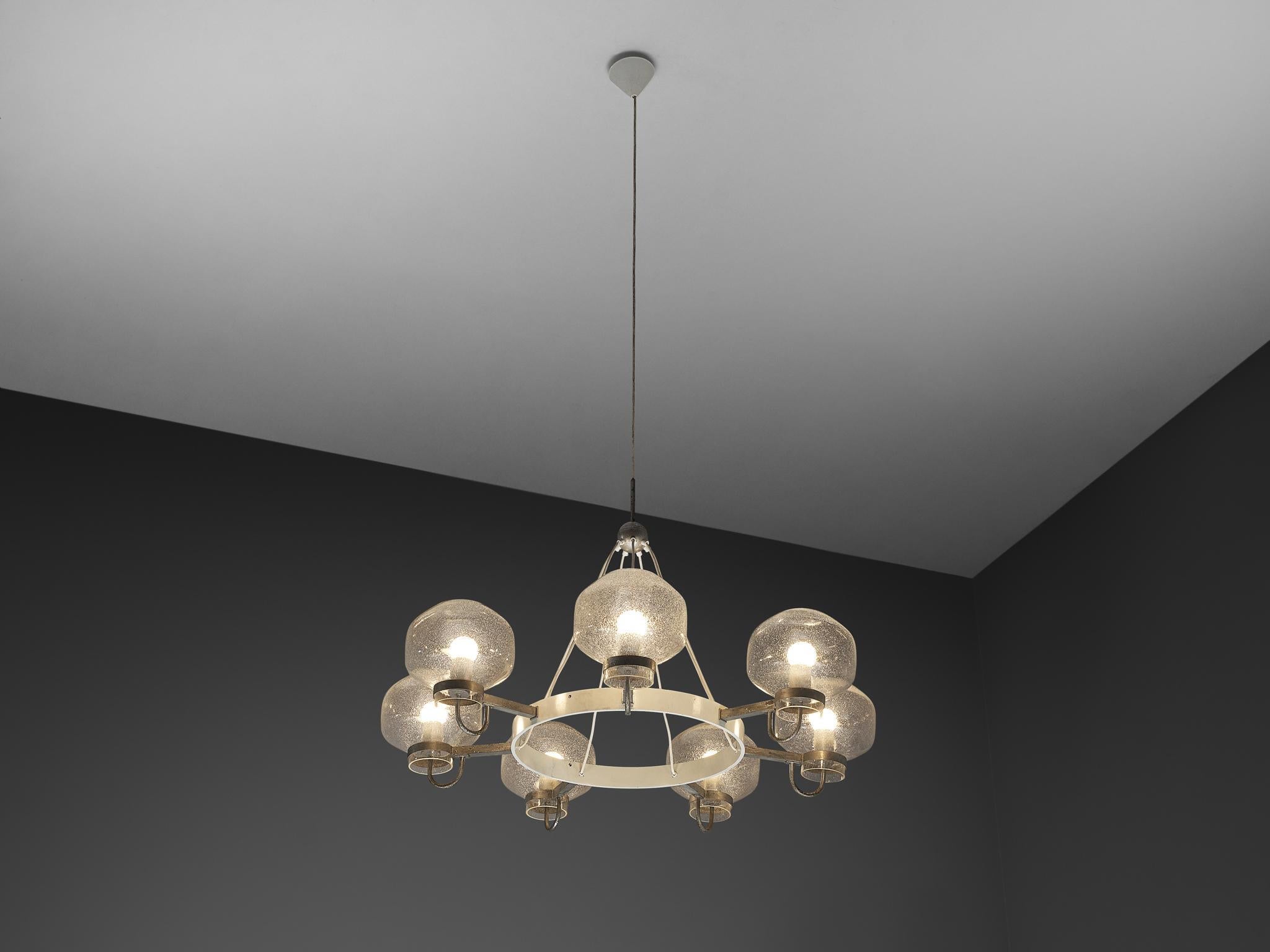 1970s Chandelier in Silver-Colored Metal & Blown Glass lighting Morentz