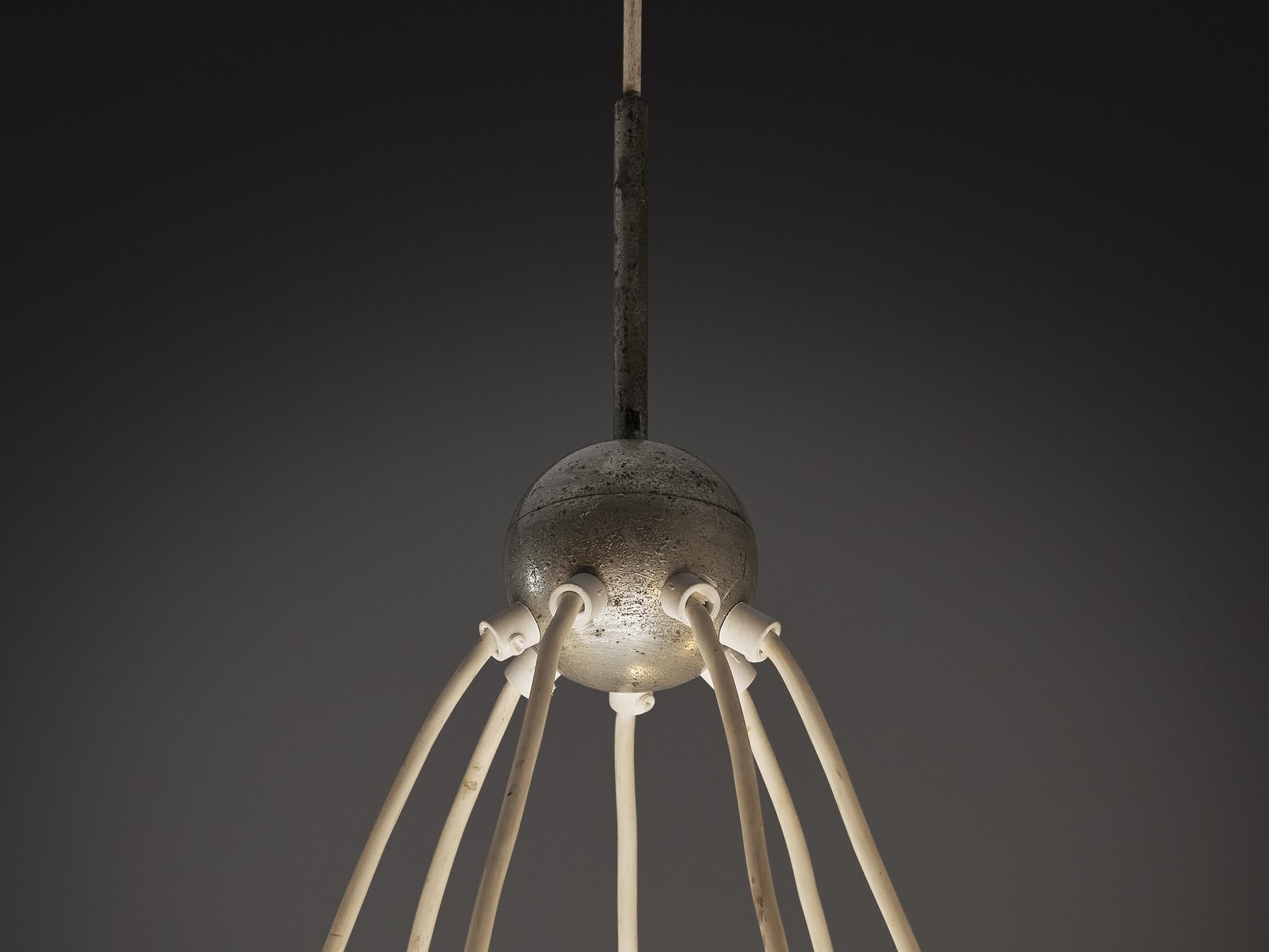 1970s Chandelier in Silver-Colored Metal & Blown Glass lighting Morentz